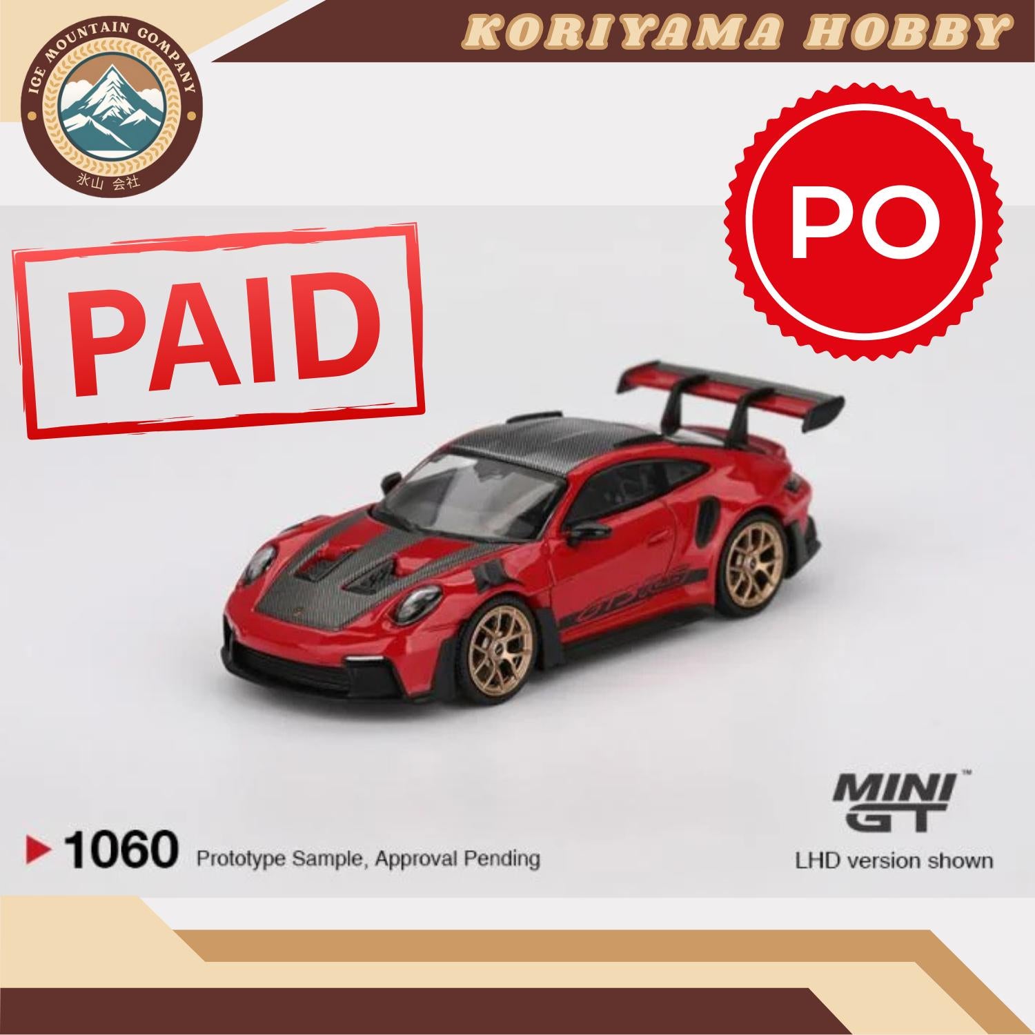 Mini GT 1060 Porsche 911 (992) GT3 RS Weissach Package Guards Red RHD MiniGT