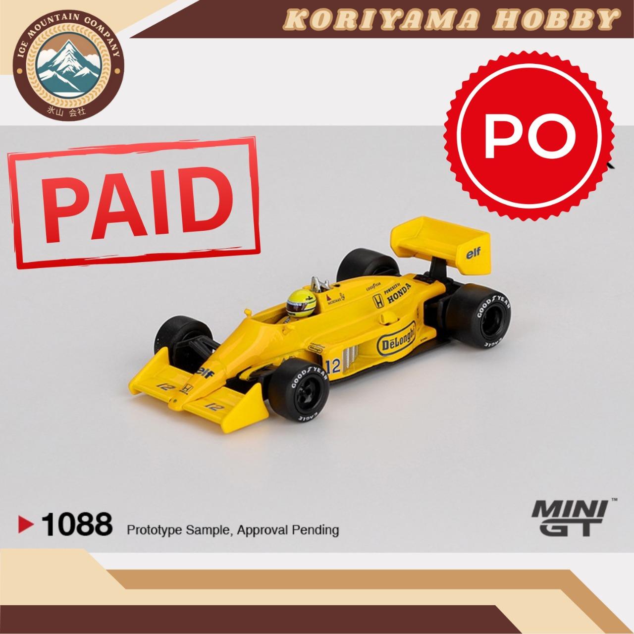Mini GT 1088 Lotus 99T #12 Ayrton Senna 1987 Monaco Grand Prix Winner Box / Blister Packaging MIniGT