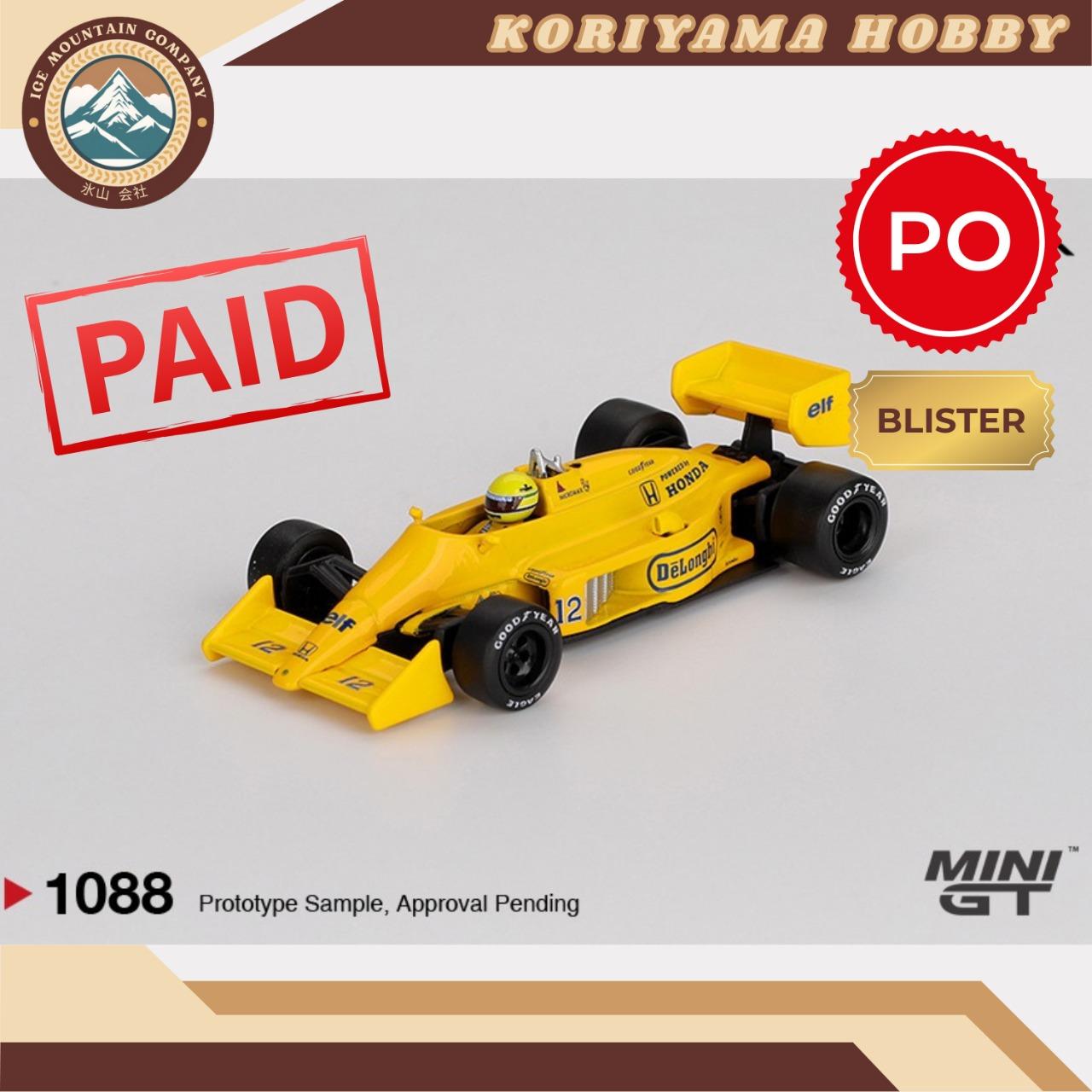 Mini GT 1088 Lotus 99T #12 Ayrton Senna 1987 Monaco Grand Prix Winner Box / Blister Packaging MIniGT