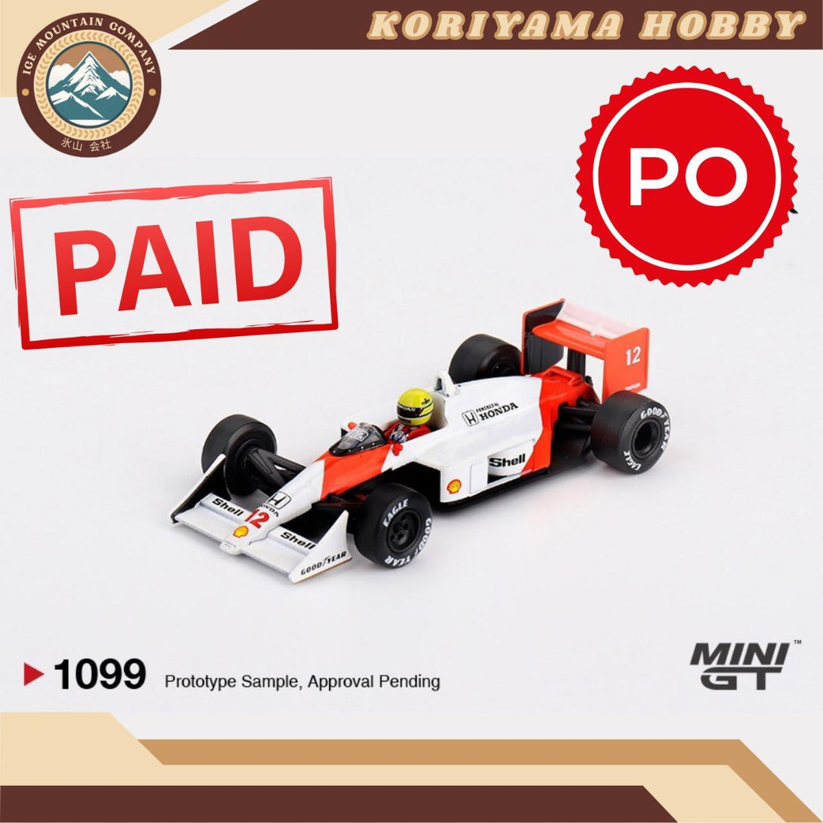 Mini GT 1099 McLaren MP4/4 #12 Ayrton Senna 1988 Japanese Grand Prix Winner Box / Blister Packaging MIniGT