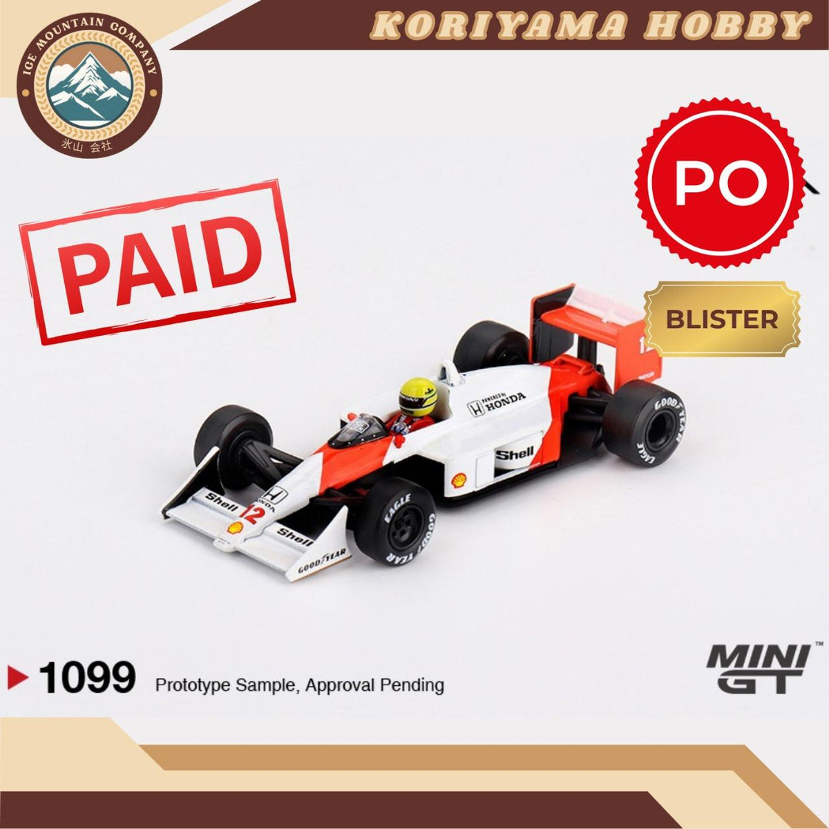 Mini GT 1099 McLaren MP4/4 #12 Ayrton Senna 1988 Japanese Grand Prix Winner Box / Blister Packaging MIniGT