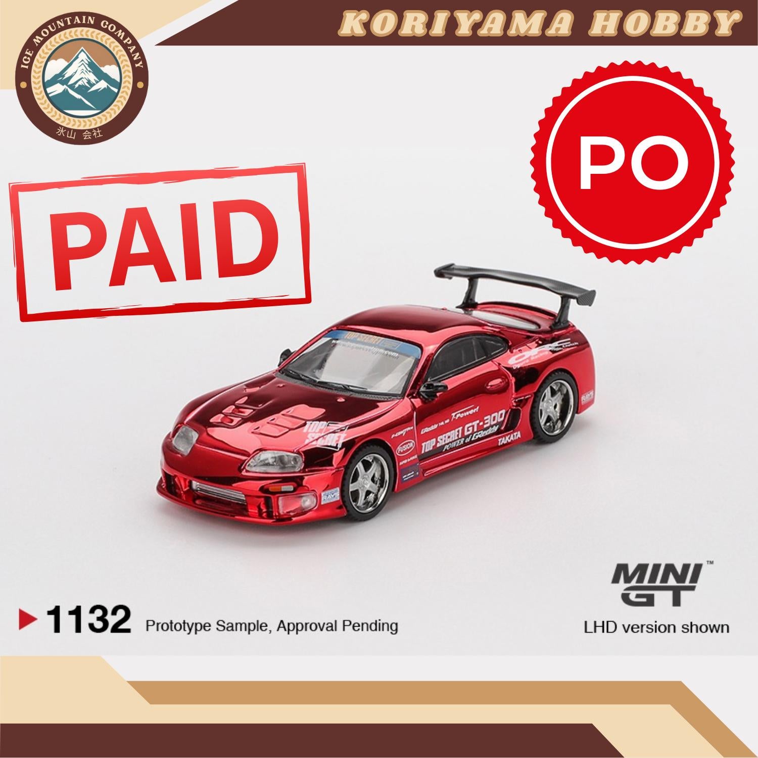 Mini GT 1132 Toyota Supra (A80) Top Secret GT-300 Top Secret Red Chrome MiniGT