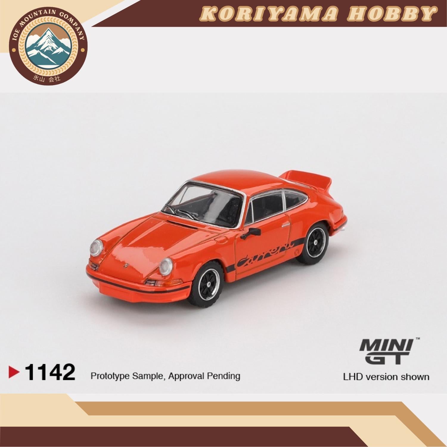 Mini GT 1142 Porsche 911 Carrera RS 2.7 Tangerine with Black Livery MiniGT