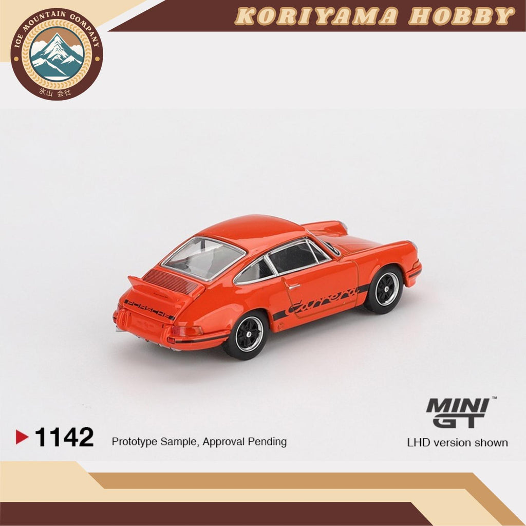 Mini GT 1142 Porsche 911 Carrera RS 2.7 Tangerine with Black Livery MiniGT