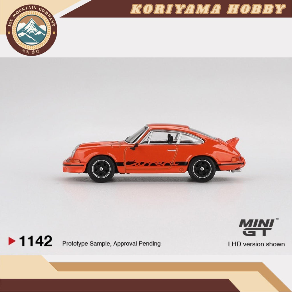 Mini GT 1142 Porsche 911 Carrera RS 2.7 Tangerine with Black Livery MiniGT
