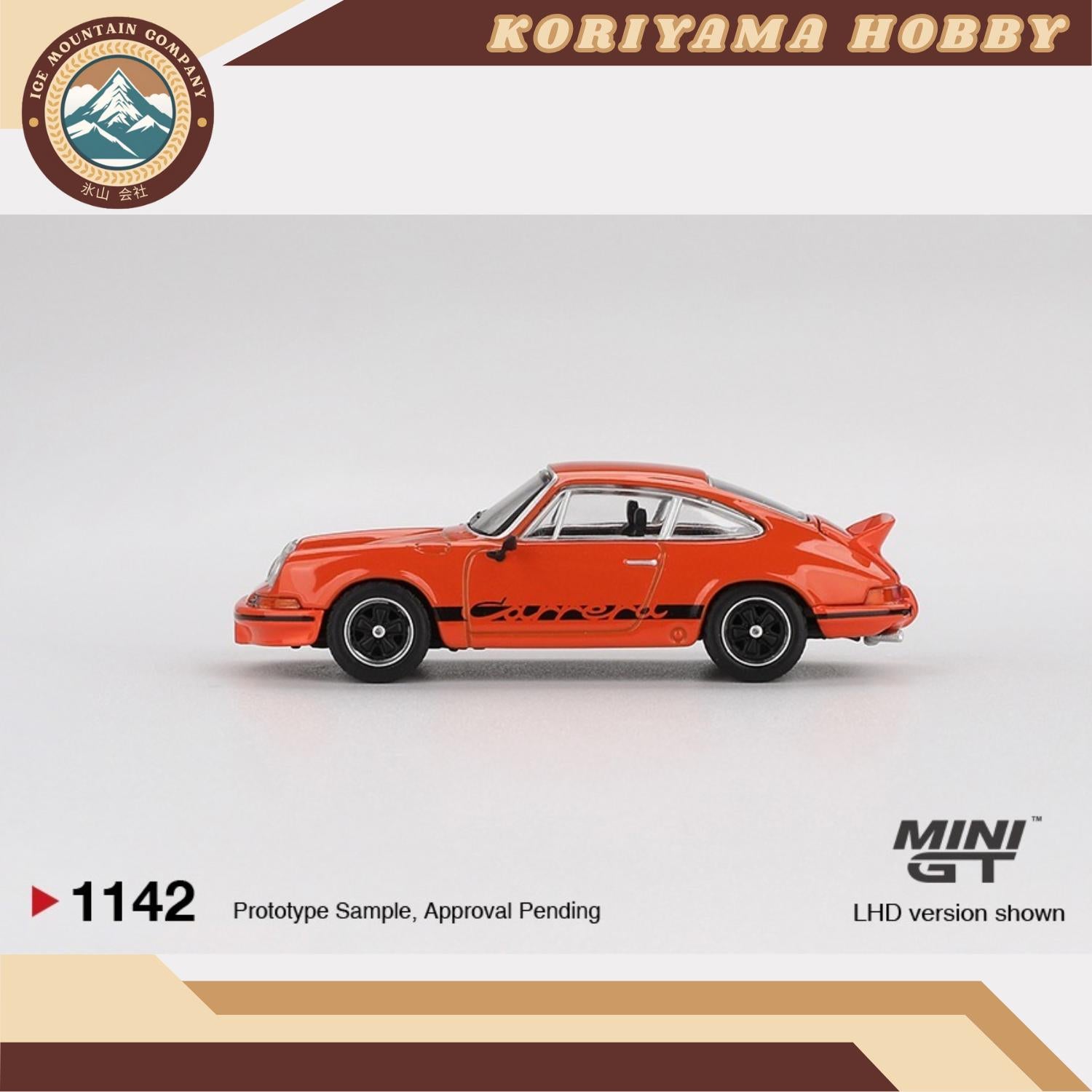 Mini GT 1142 Porsche 911 Carrera RS 2.7 Tangerine with Black Livery MiniGT