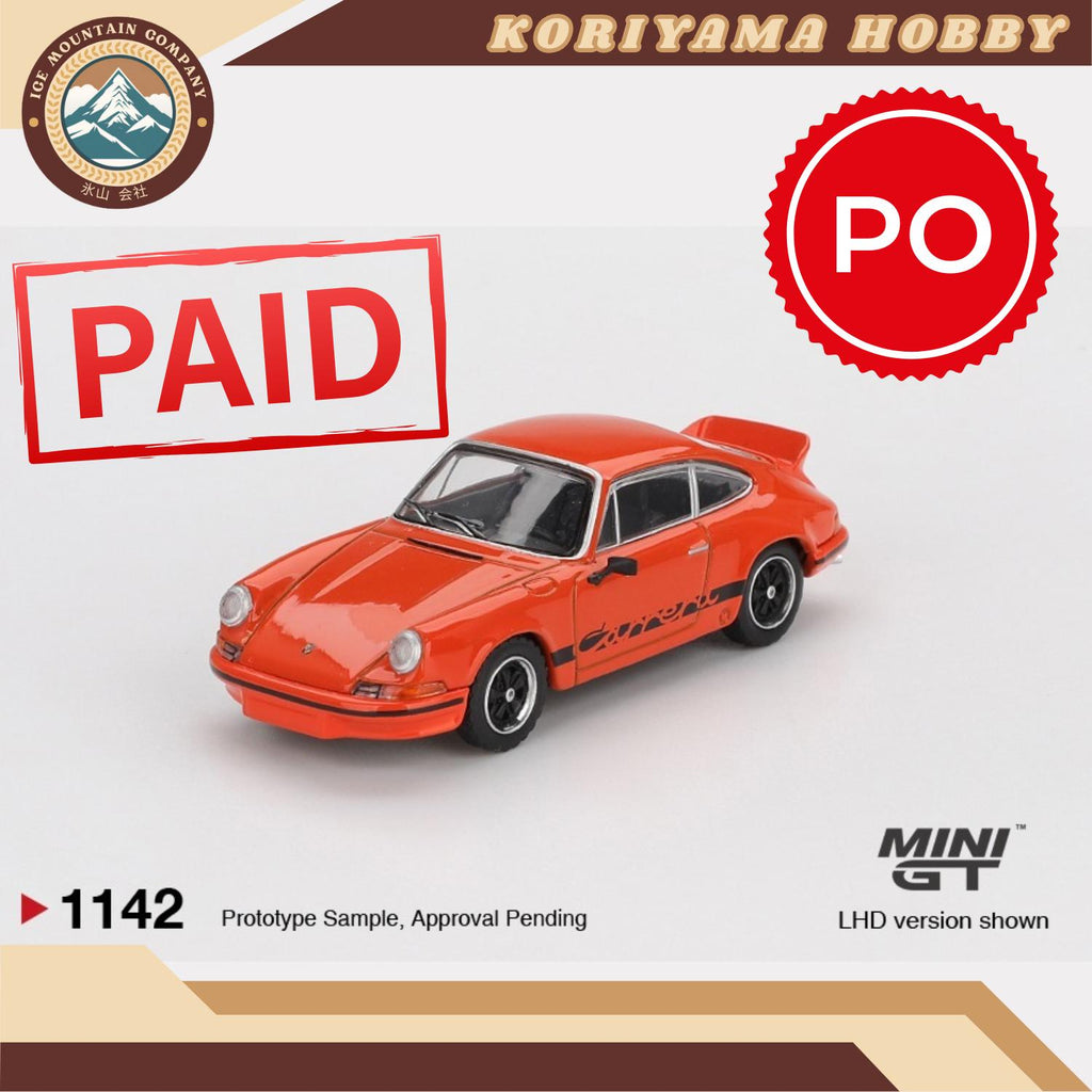 Mini GT 1142 Porsche 911 Carrera RS 2.7 Tangerine with Black Livery MiniGT