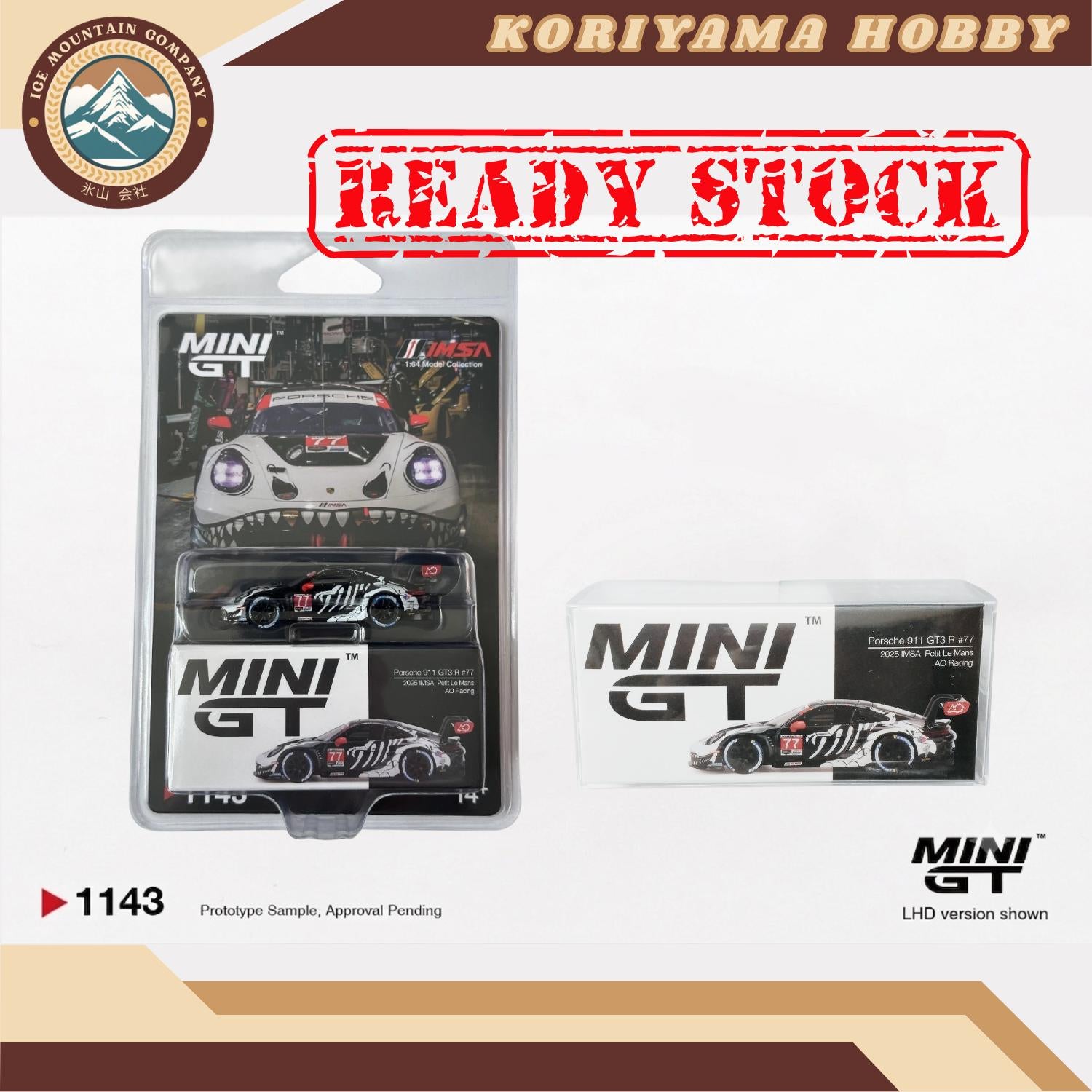 Mini GT 1143 Porsche 911 GT3 R #77 AO Racing 2025 IMSA  Petit Le Mans MiniGT
