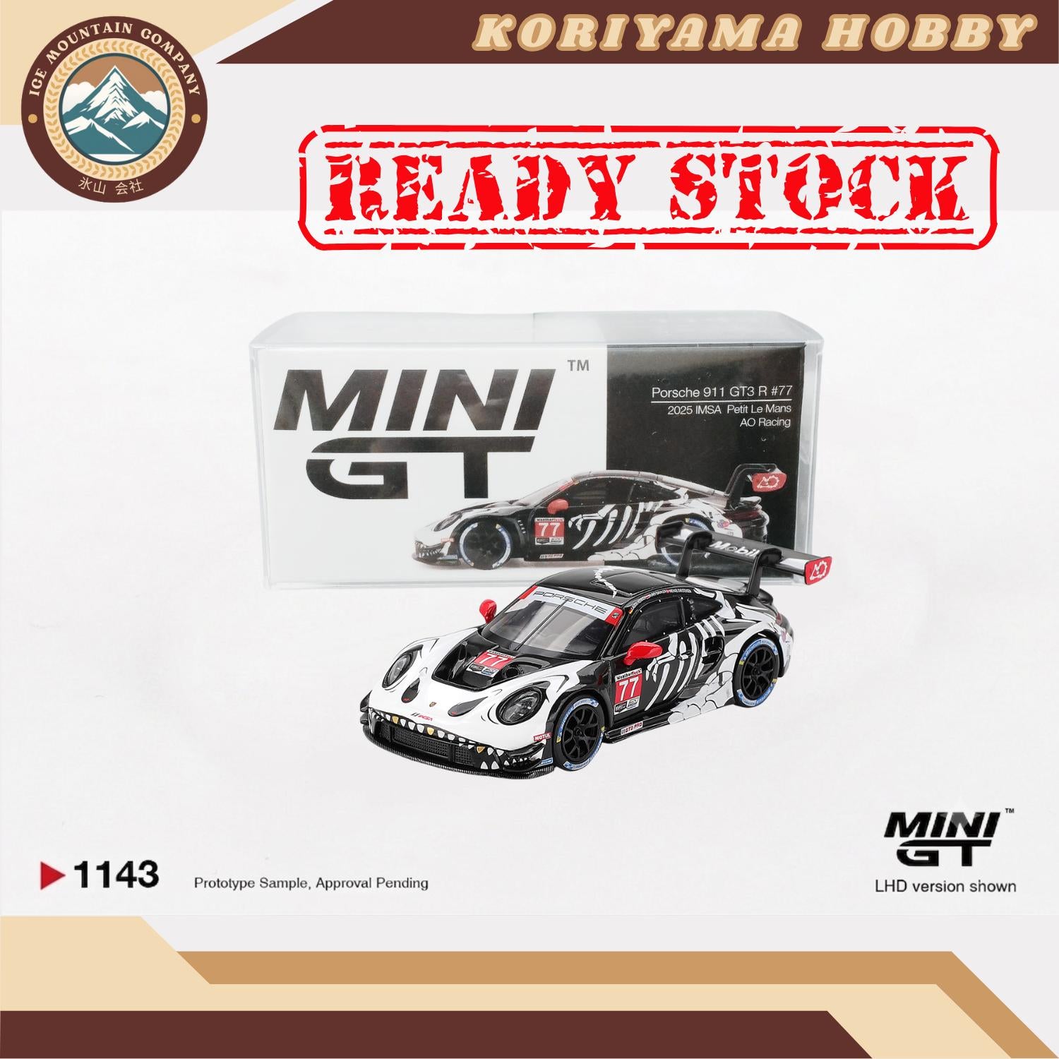 Mini GT 1143 Porsche 911 GT3 R #77 AO Racing 2025 IMSA  Petit Le Mans MiniGT