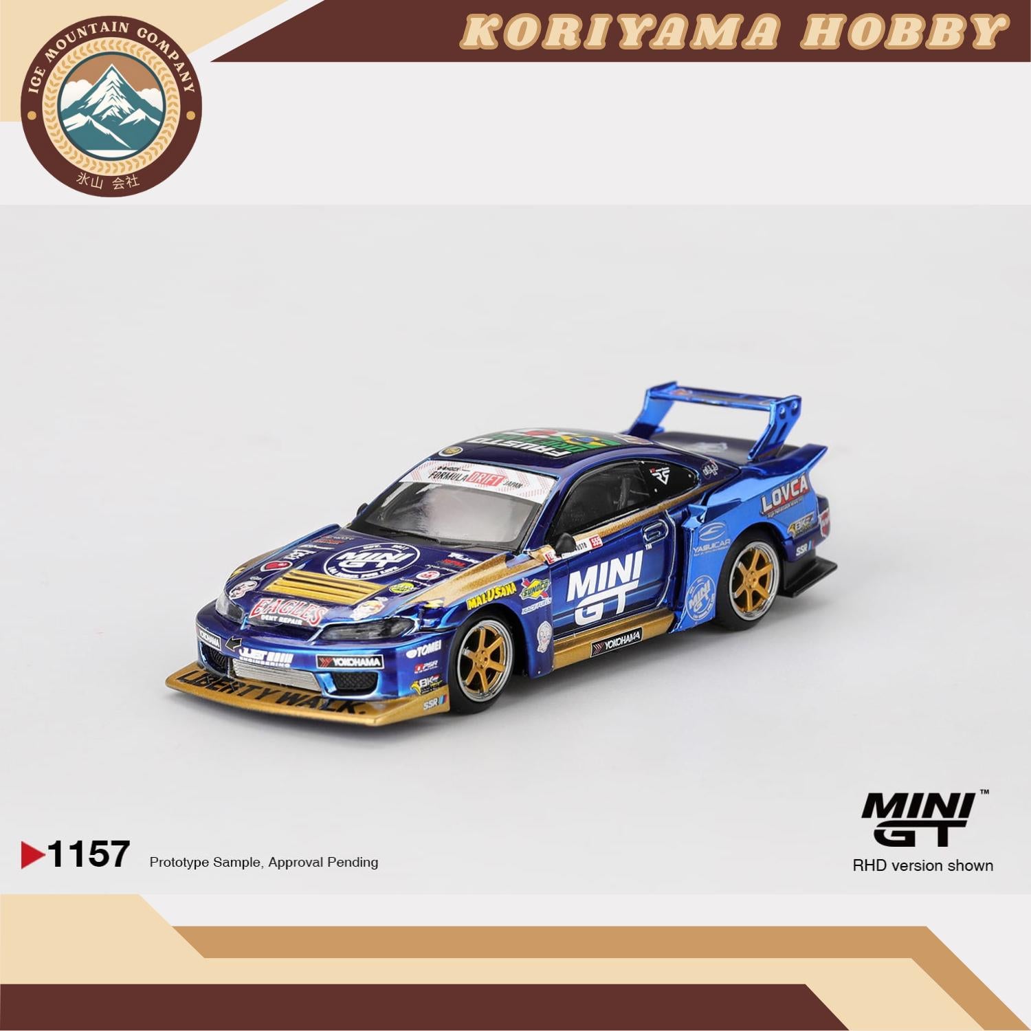 Mini GT 1157 Nissan LB-Super Silhouette S15 SILVIA #555 Team MINI GT Liberty Walk 2025 Formula Drift Box/Blister packaging