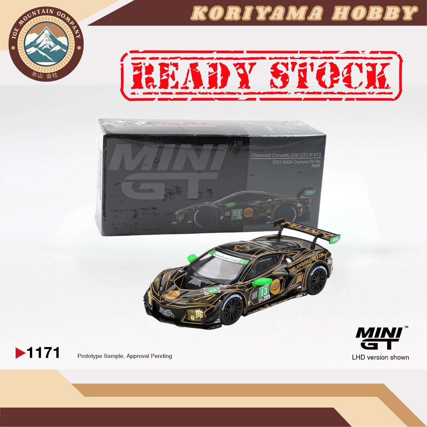 Mini GT 1171 Chevrolet Corvette Z06 GT3.R #13 AWA 2025 IMSA Daytona 24 Hrs MiniGT