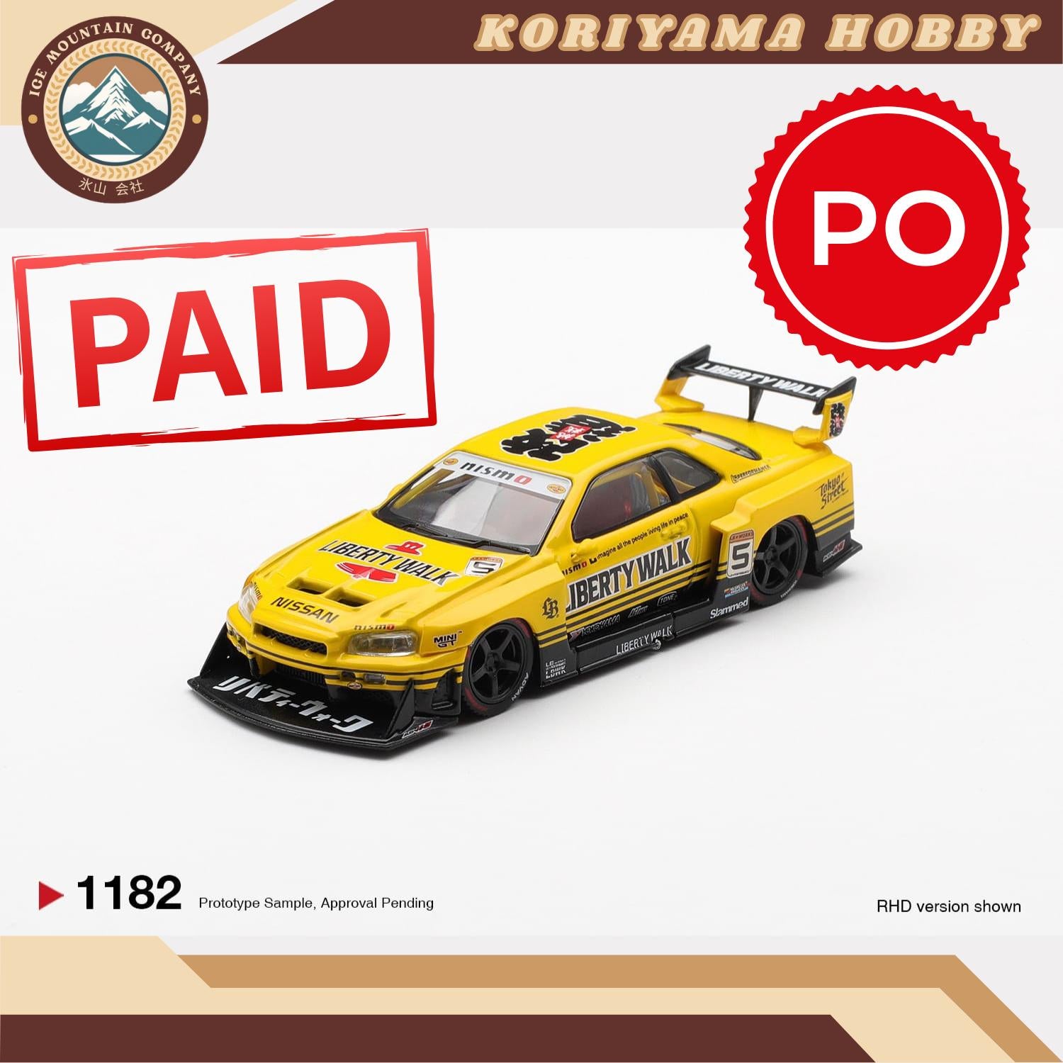 Mini GT 1182 Nissan LB-ER34 Super Silhouette SKYLINE Sport Yellow Box/Blister packaging MiniGT