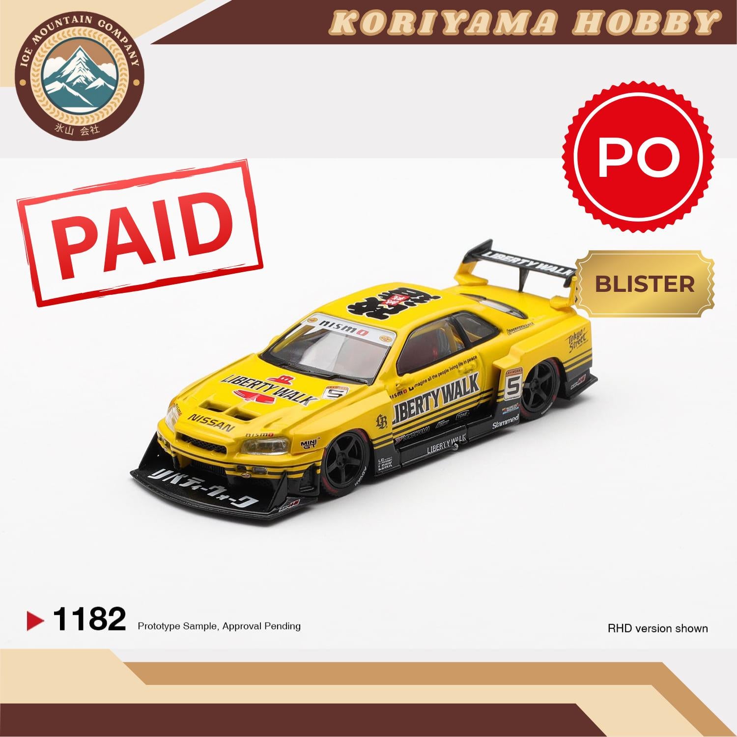 Mini GT 1182 Nissan LB-ER34 Super Silhouette SKYLINE Sport Yellow Box/Blister packaging MiniGT