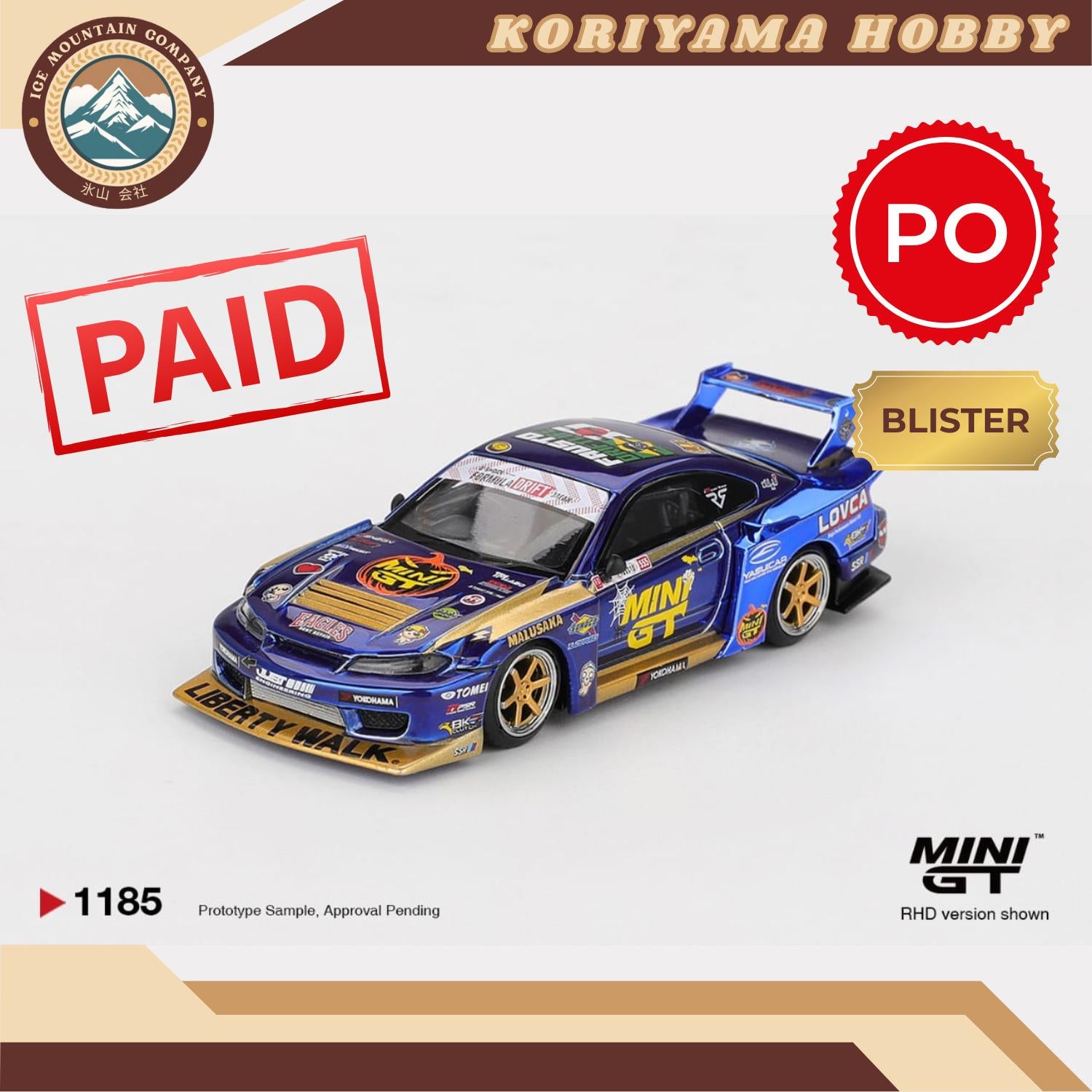 Mini GT 1185 Nissan LB-Super Silhouette S15 SILVIA #555 Team MINI GT Liberty Walk 2025 Formula Drift Halloween Special Box/Blister Packaging MiniGT