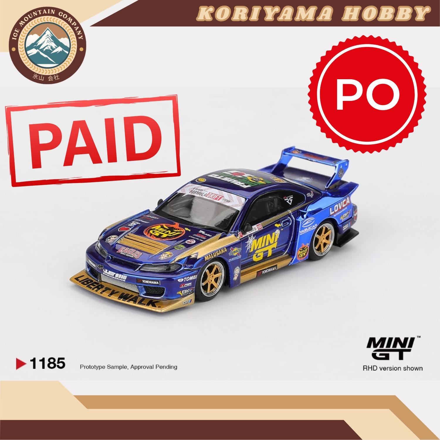 Mini GT 1185 Nissan LB-Super Silhouette S15 SILVIA #555 Team MINI GT Liberty Walk 2025 Formula Drift Halloween Special Box/Blister Packaging MiniGT