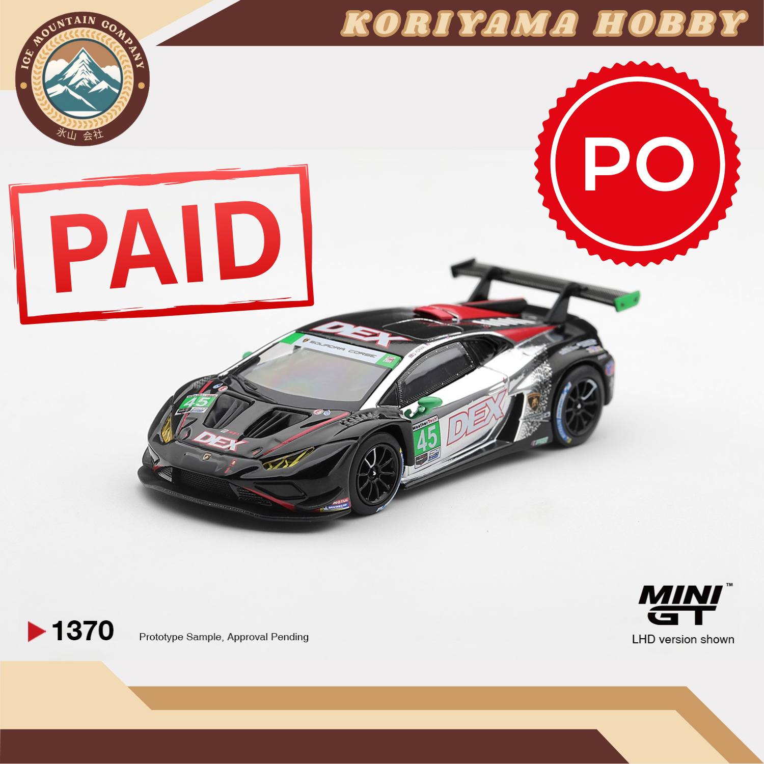 Mini GT 1370 Lamborghini Huracan GT3 EVO2 #45 DEX Wayne Taylor Racing 2025 IMSA Chevrolet Grand Prix Class Winner MiniGT