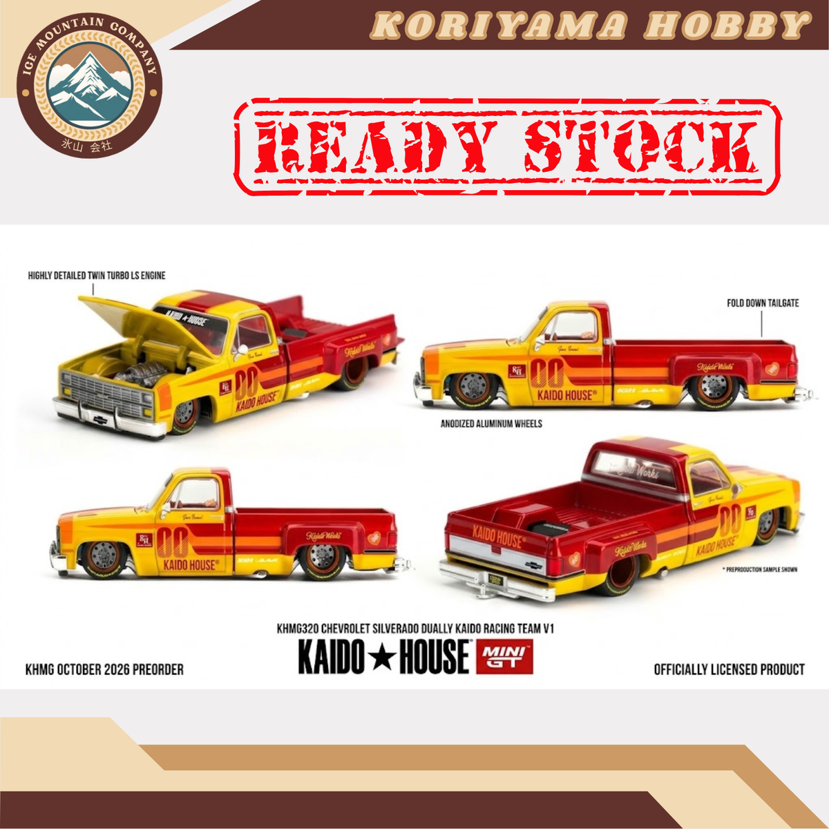 Mini GT Kaido House 320 Chevrolet Silverado Dually Kaido Racing Team V1 MiniGT