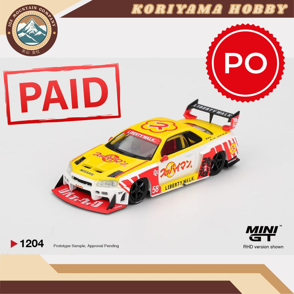 Mini GT 1204 Nissan LB-ER34 Super Silhouette  SKYLINE Suppaiman Okinawa Box / Blister packaging MiniGT