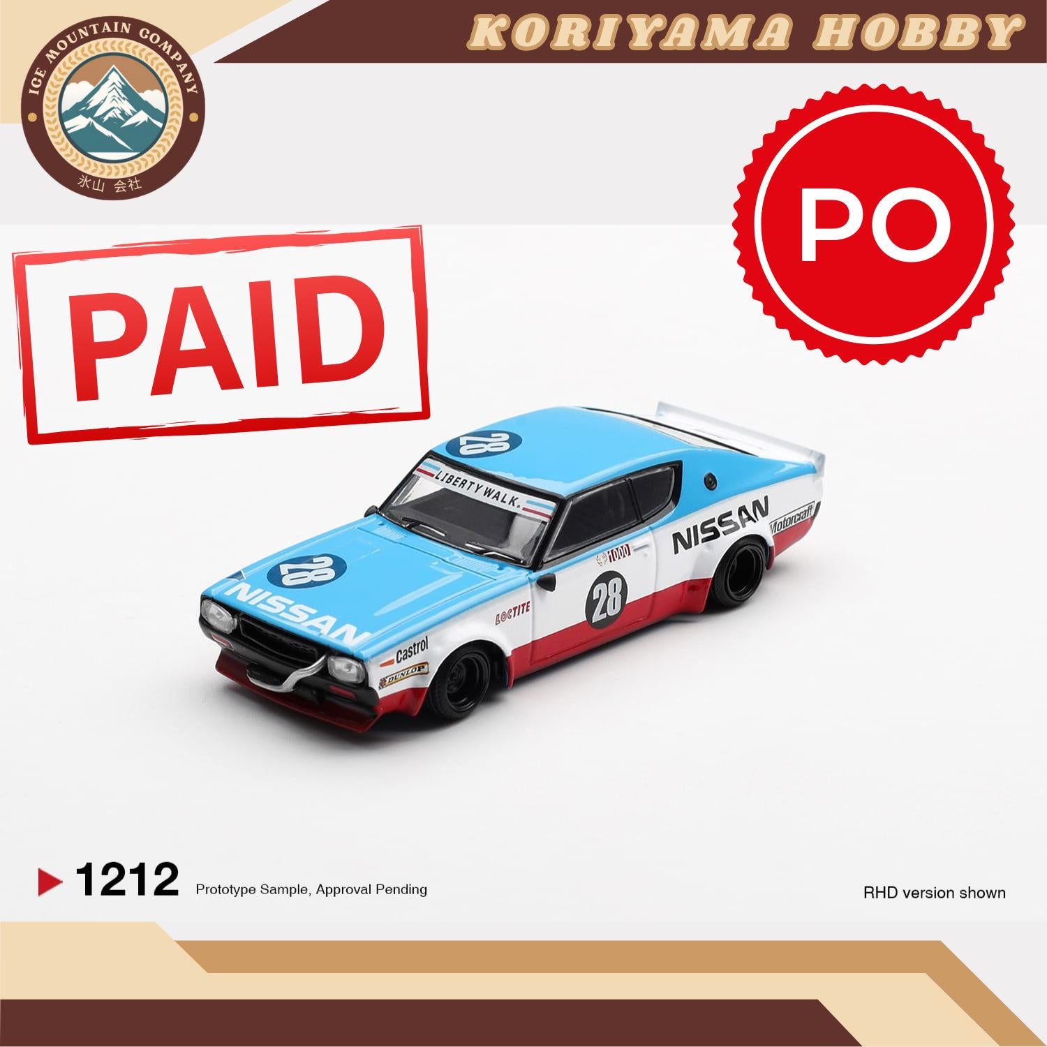 Mini GT 1212 Nissan Skyline Kenmeri Liberty Walk Nissan Racing '75 concept MiniGT