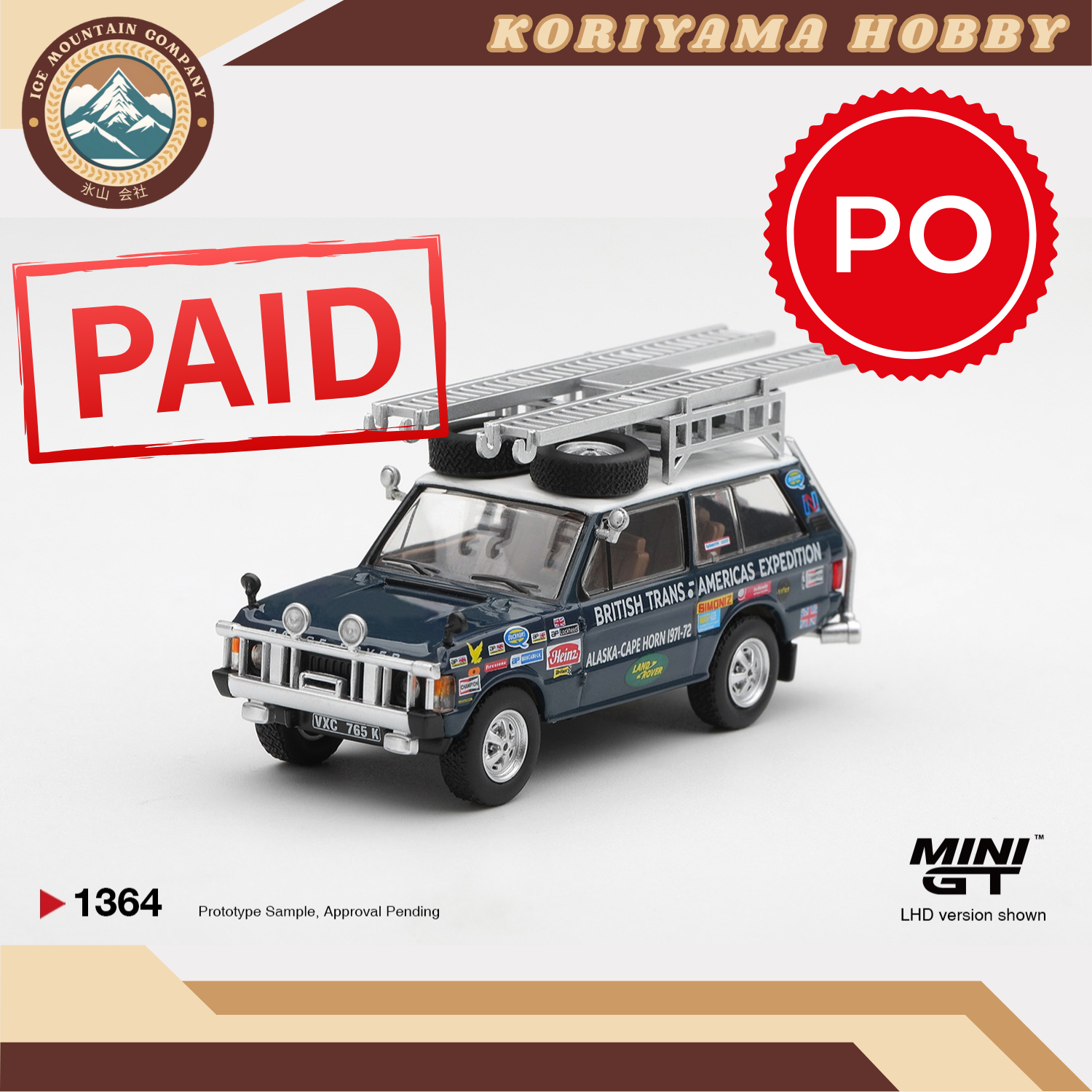 Mini GT 1364 Range Rover 1971 British Trans-Americas Expedition (VXC-765K) MiniGT