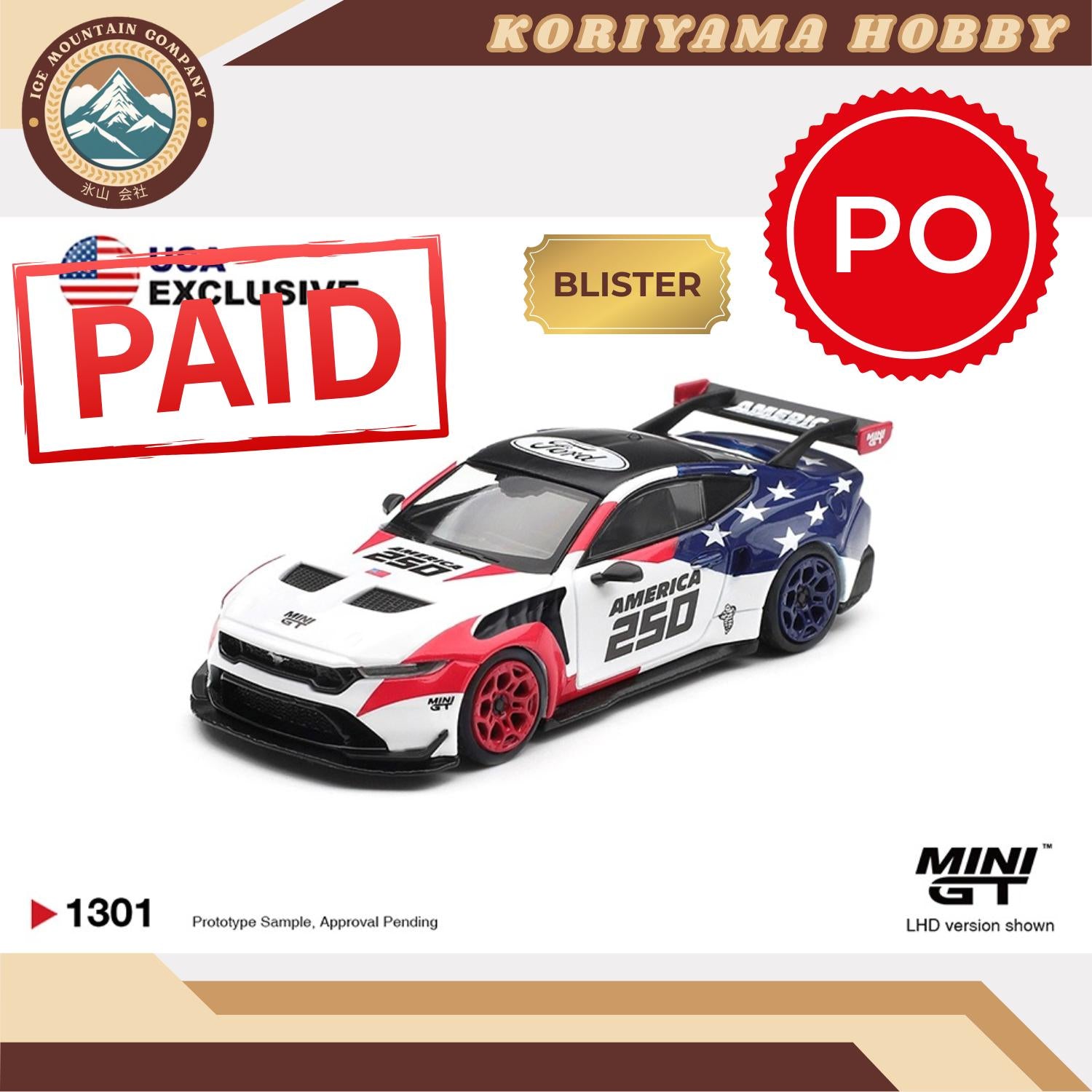 Mini GT 1301 Ford Mustang GTD  America 250  USA Exclusive  LHD / Blister Packaging MiniGT