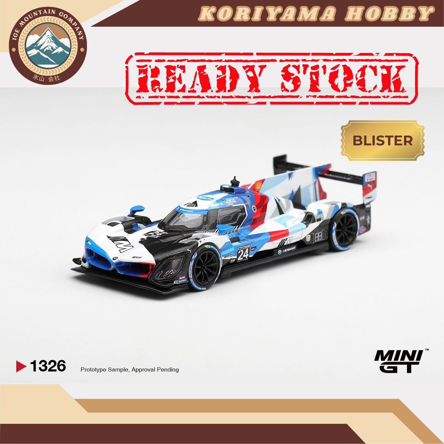 Mini GT 1326 BMW M Hybrid V8 GTP #24 BMW M Team RLL 2024 IMSA Daytona 24 Hrs Box / Blister Packaging MiniGT