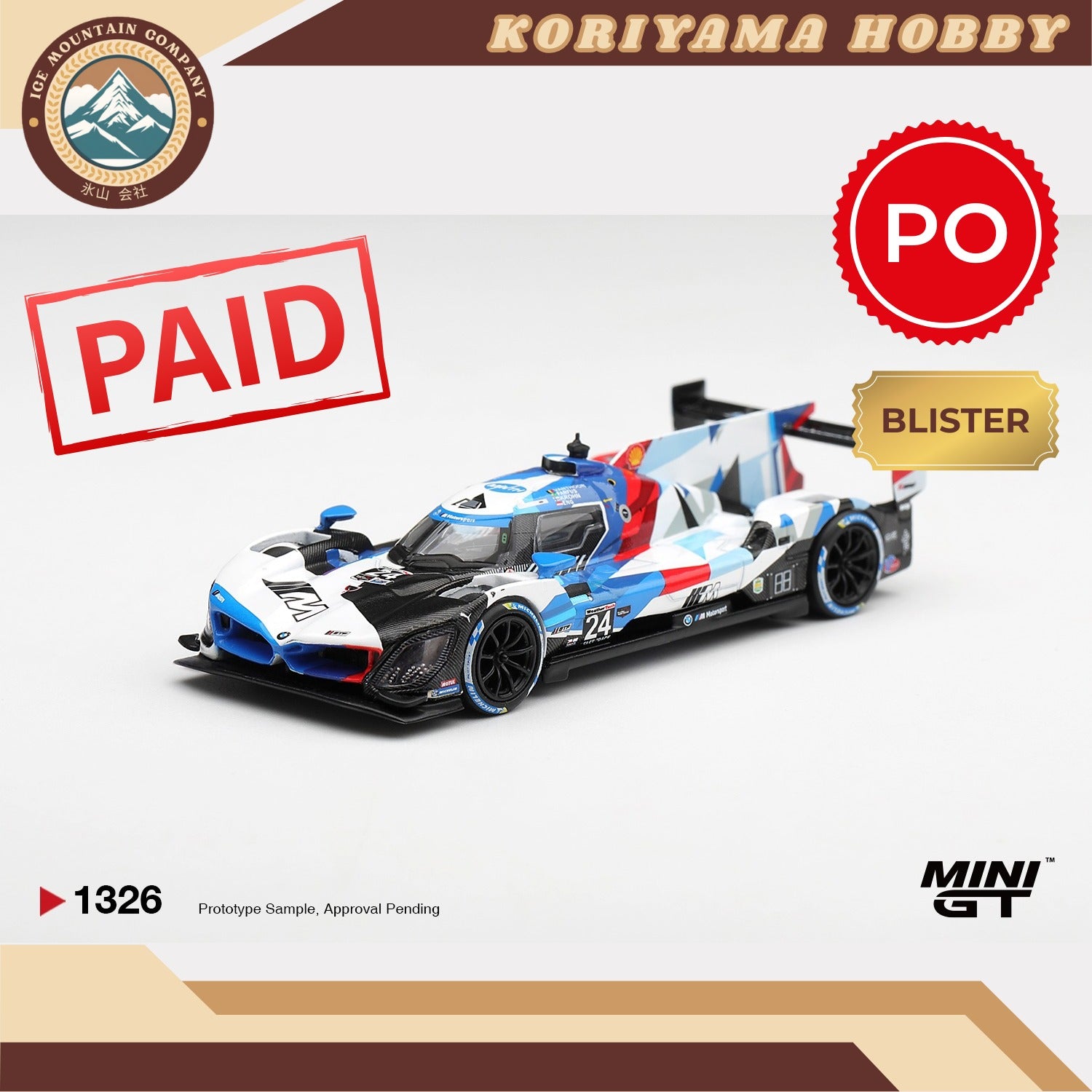 Mini GT 1326 BMW M Hybrid V8 GTP #24 BMW M Team RLL 2024 IMSA Daytona 24 Hrs Box / Blister Packaging MiniGT