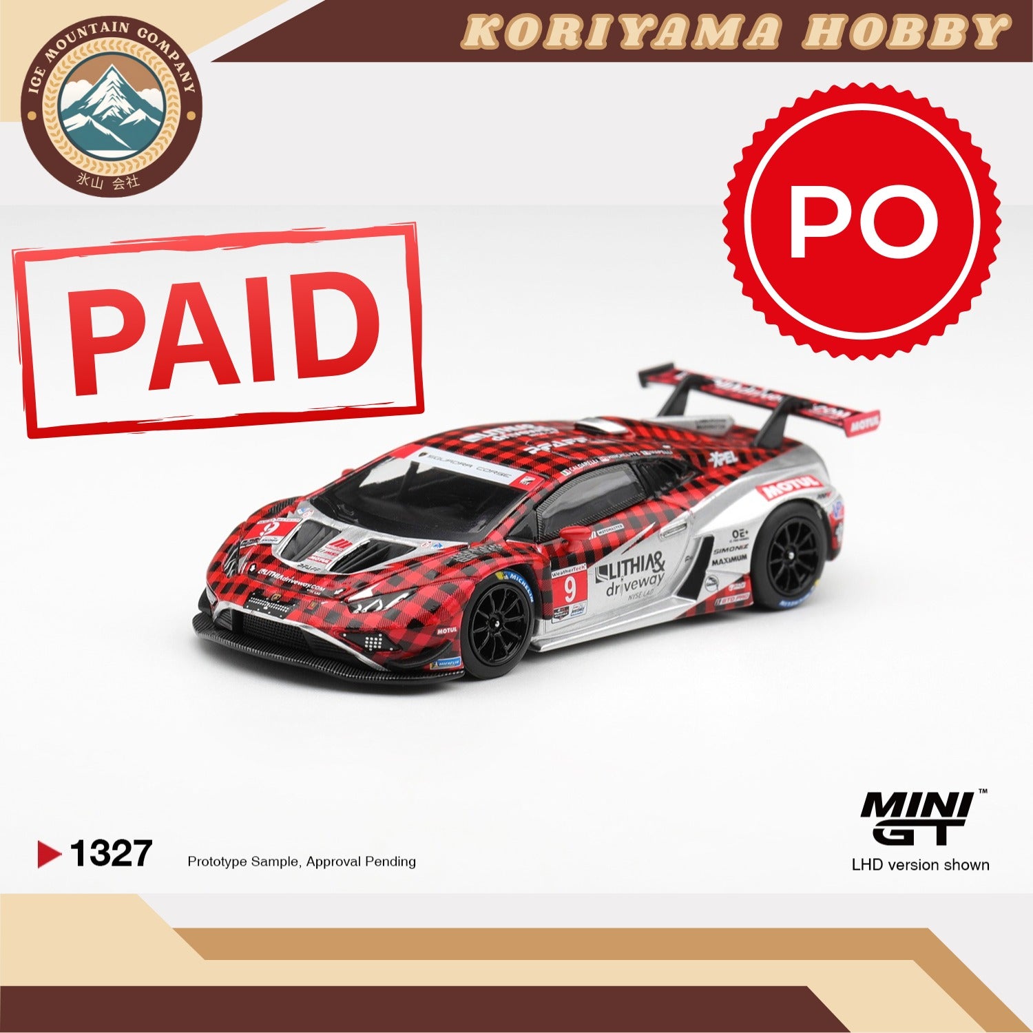 Mini GT 1327 Lamborghini Huracan GT3 EVO2 #9 Pfaff Motorsports 2025 IMSA WeatherTech GTD Pro Box / Blister Packaging MiniGT