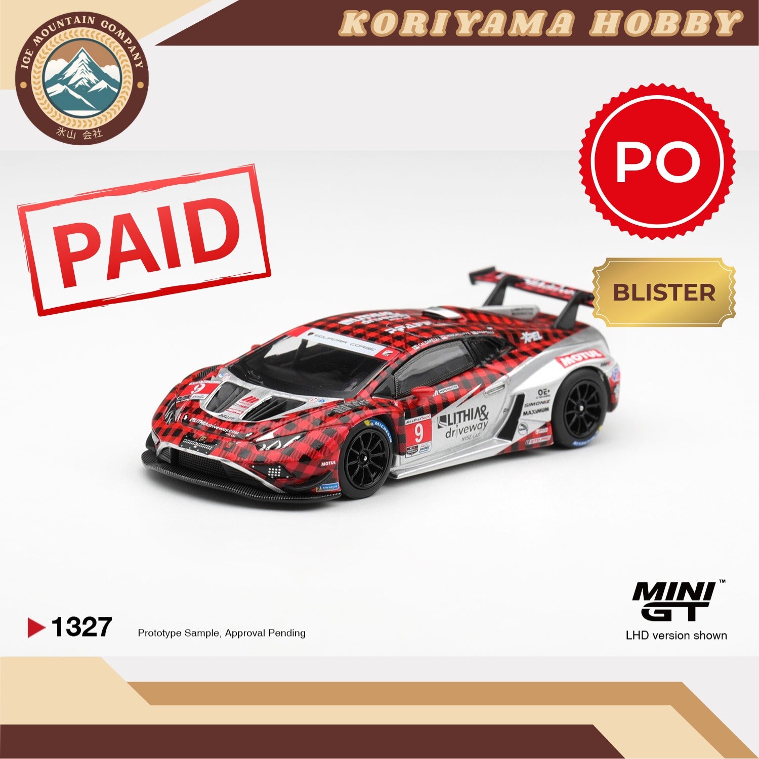 Mini GT 1327 Lamborghini Huracan GT3 EVO2 #9 Pfaff Motorsports 2025 IMSA WeatherTech GTD Pro Box / Blister Packaging MiniGT