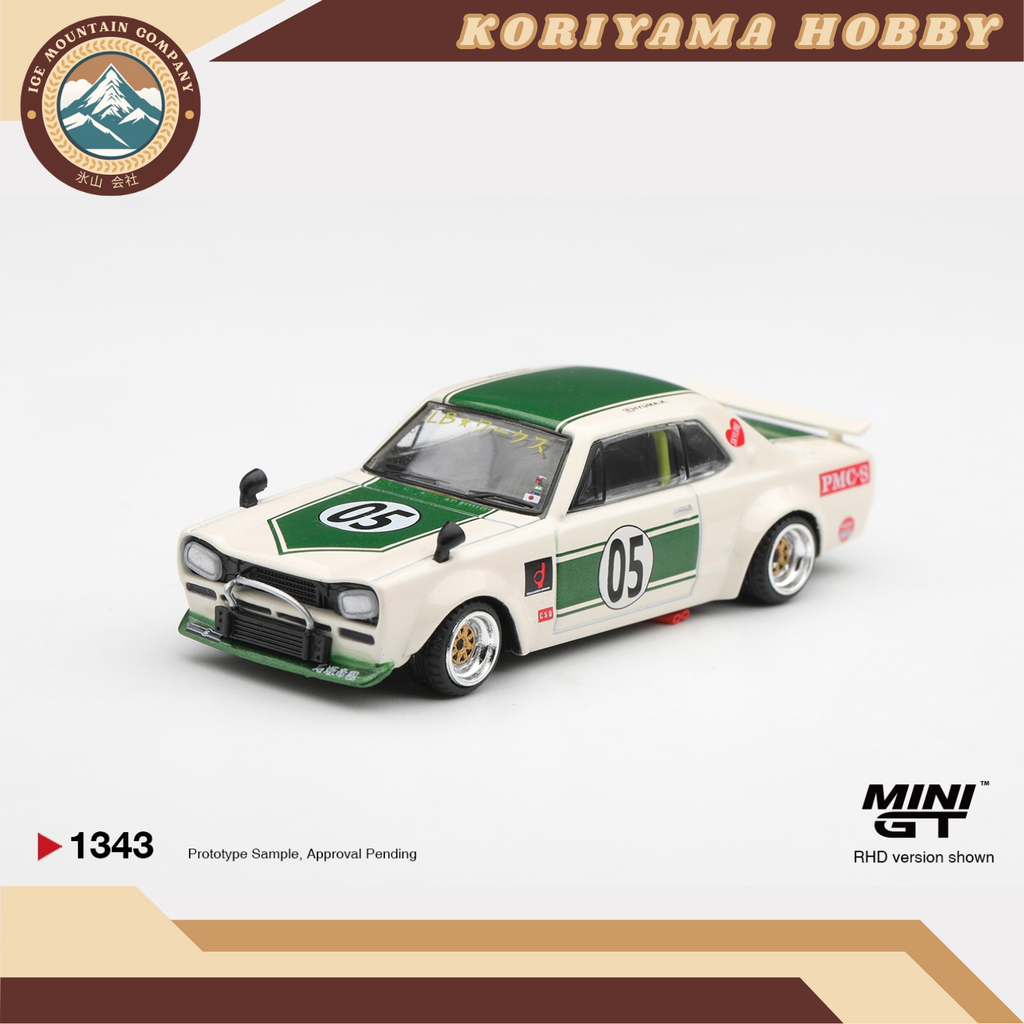 Mini GT 1343 Nissan Skyline LB-WORKS "HAKOSUKA" White / Green MiniGT