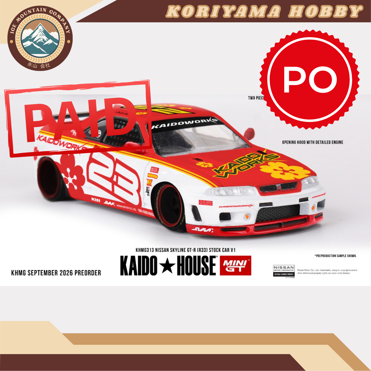 Mini GT Kaido House 313 Nissan Skyline GT-R (R33) Kaido Stock Car V1 MiniGT