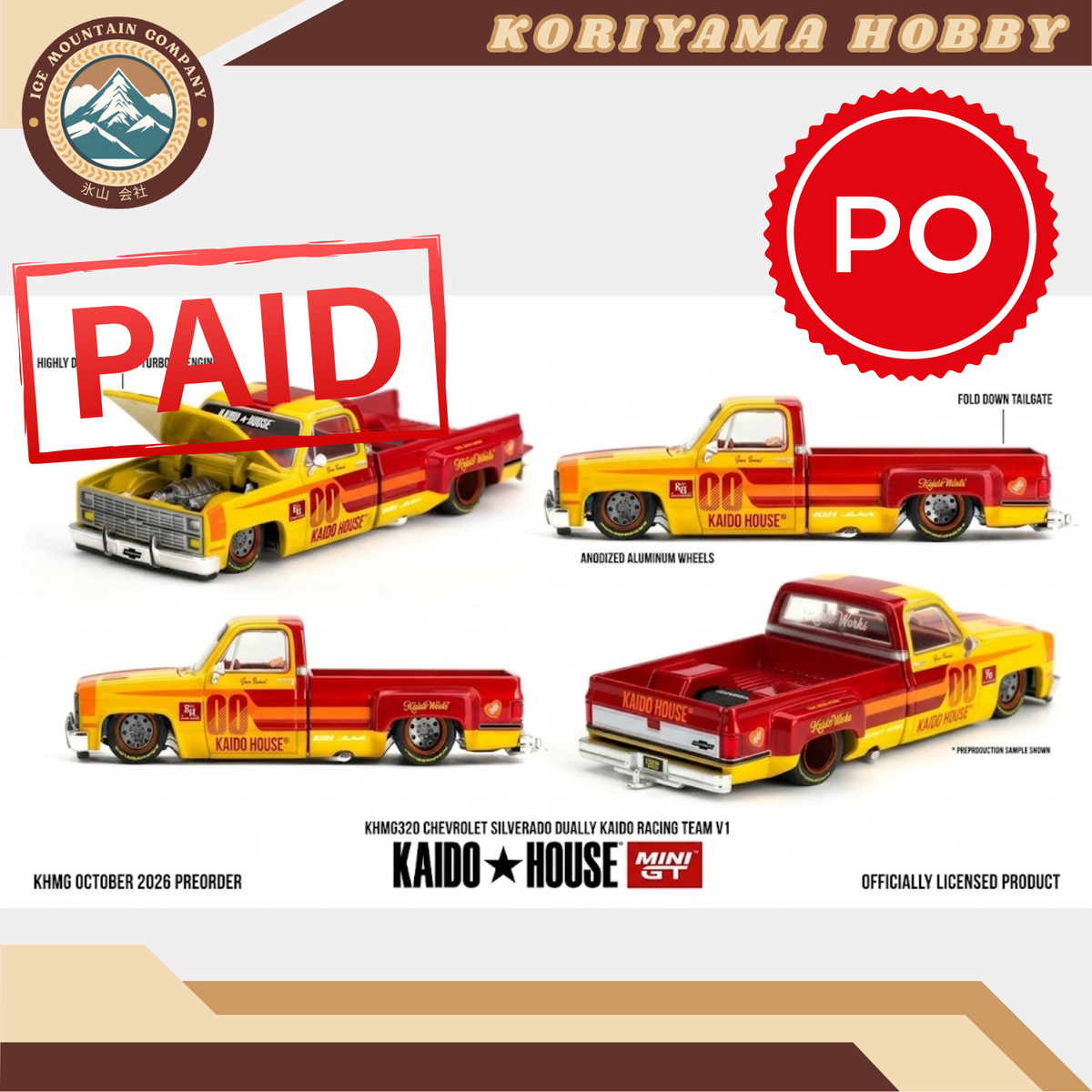 Mini GT Kaido House 320 Chevrolet Silverado Dually Kaido Racing Team V1 MiniGT