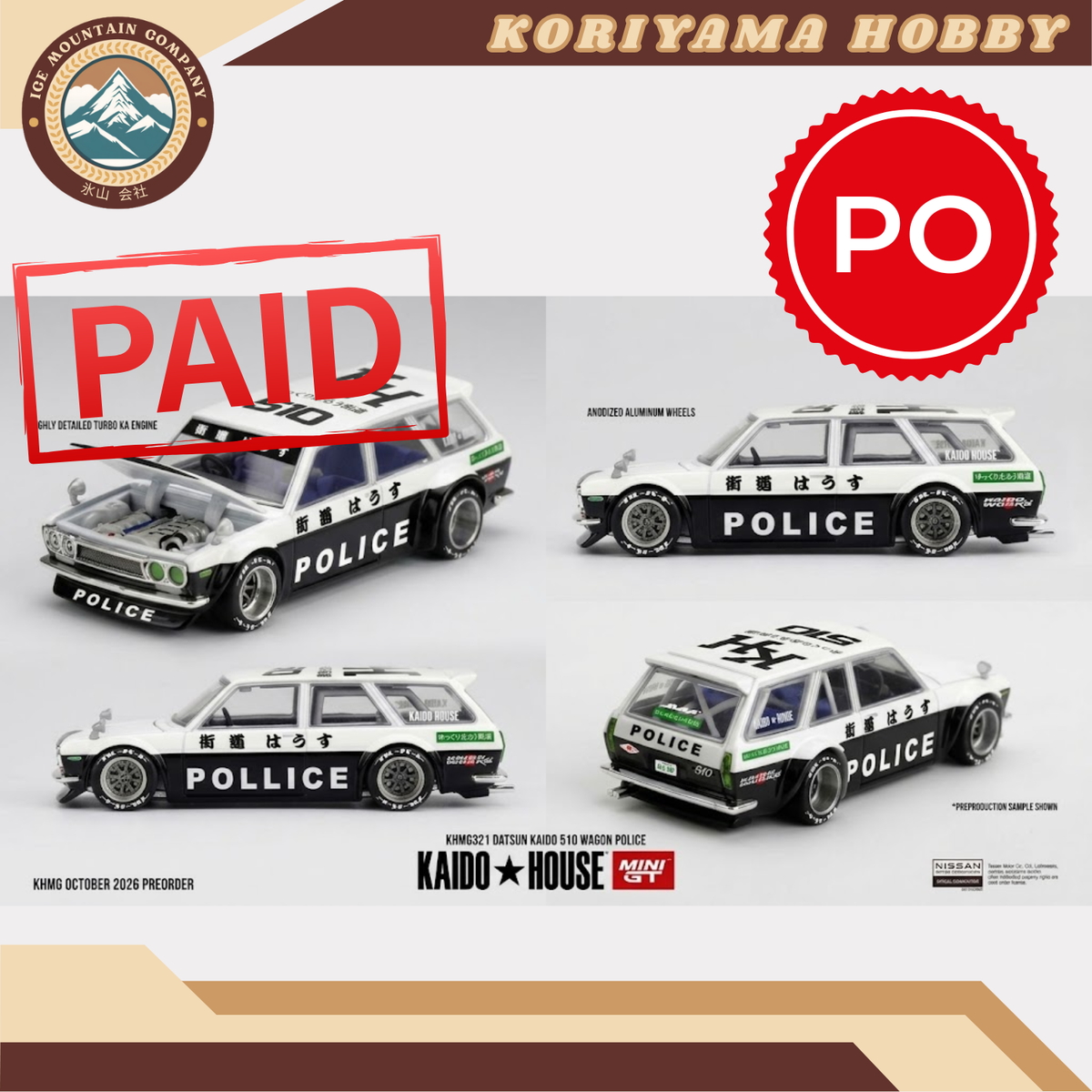 Mini GT Kaido House 321 Datsun KAIDO 510 Wagon Police MiniGT