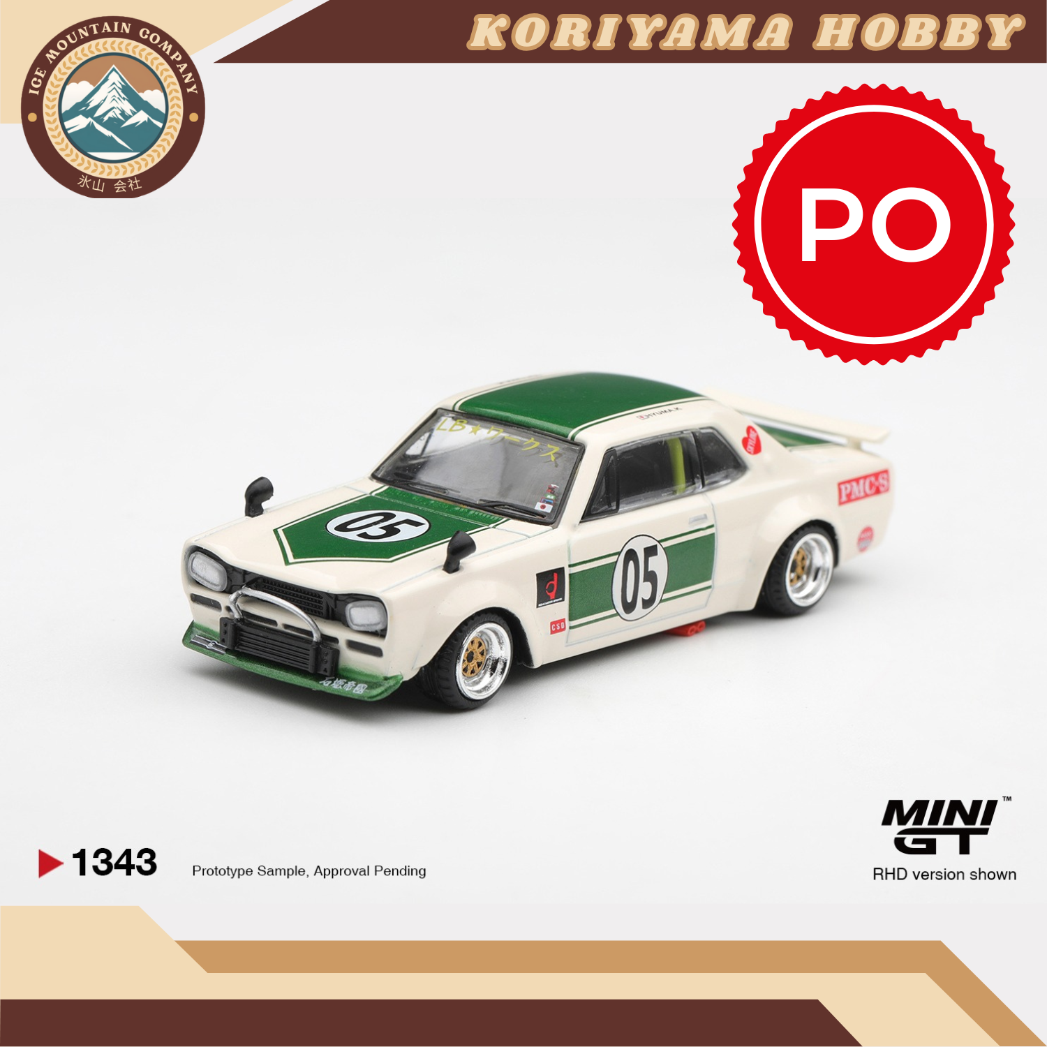 Mini GT 1343 Nissan Skyline LB-WORKS "HAKOSUKA" White / Green MiniGT