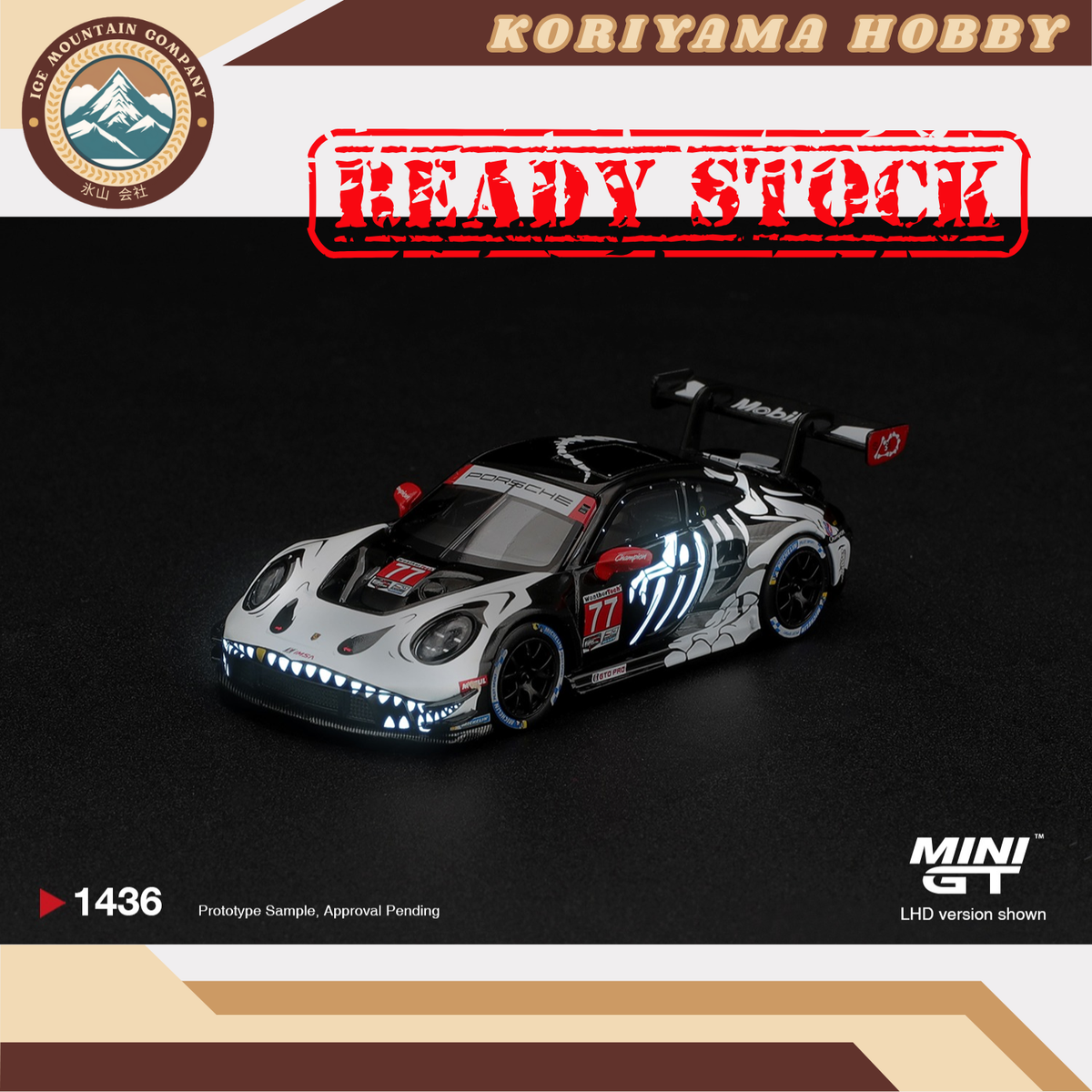 Mini GT 1436 Porsche 911 GT3 R (992) #77 AO Racing Skeleton Rexy 2026 IMSA Petit Le Mans MiniGT