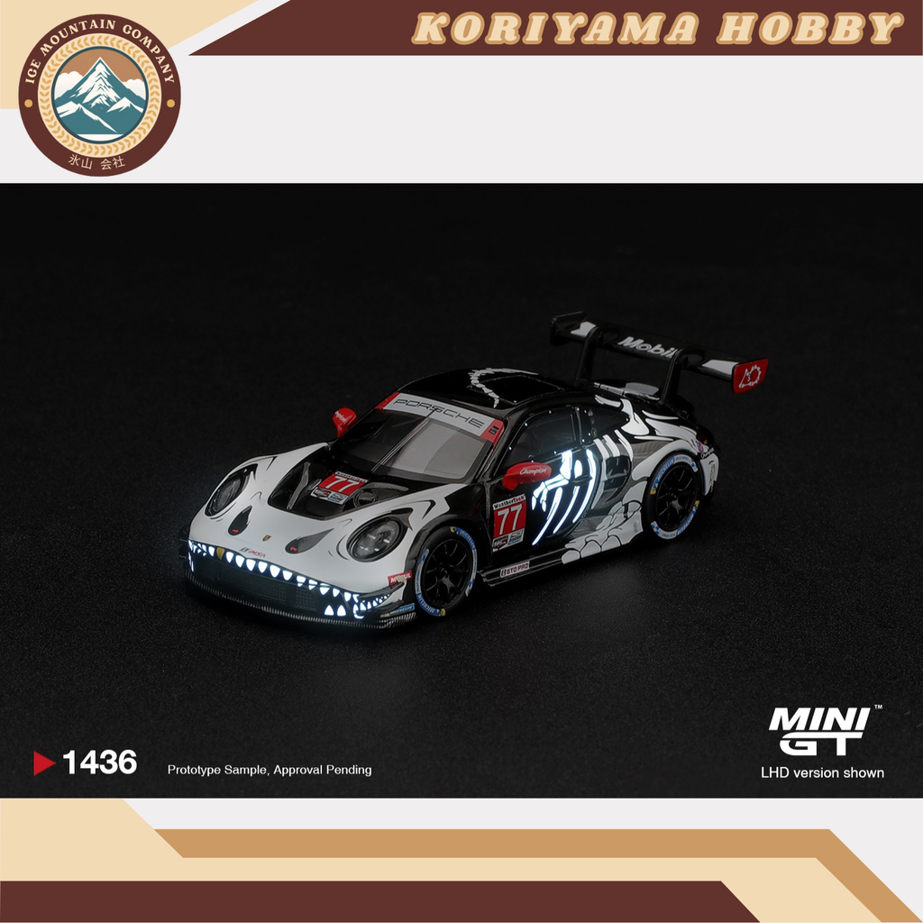 Mini GT 1436 Porsche 911 GT3 R (992) #77 AO Racing Skeleton Rexy 2026 IMSA Petit Le Mans MiniGT