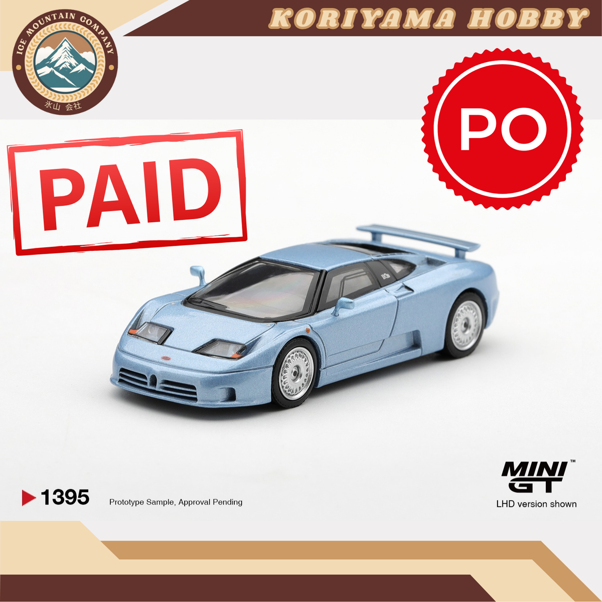 Mini GT 1395 Bugatti EB110 GT Azzurro Metallizzato Mondial de l'Automobile 1992 MiniGT