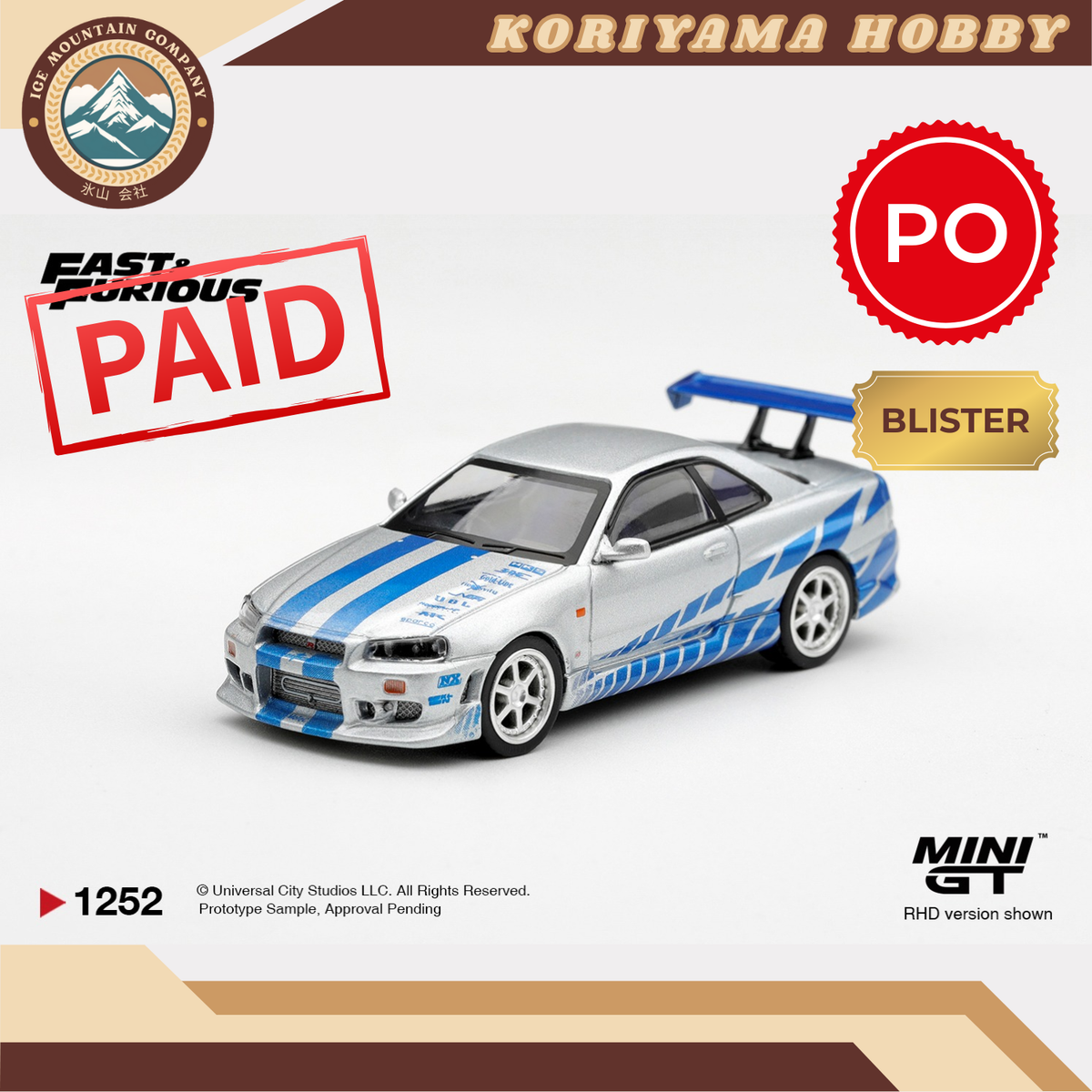 Mini GT 1252 Nissan Skyline GT-R  C-West "2 Fast 2 Furious"  Brian O'Conner / Blister Packaging MiniGT