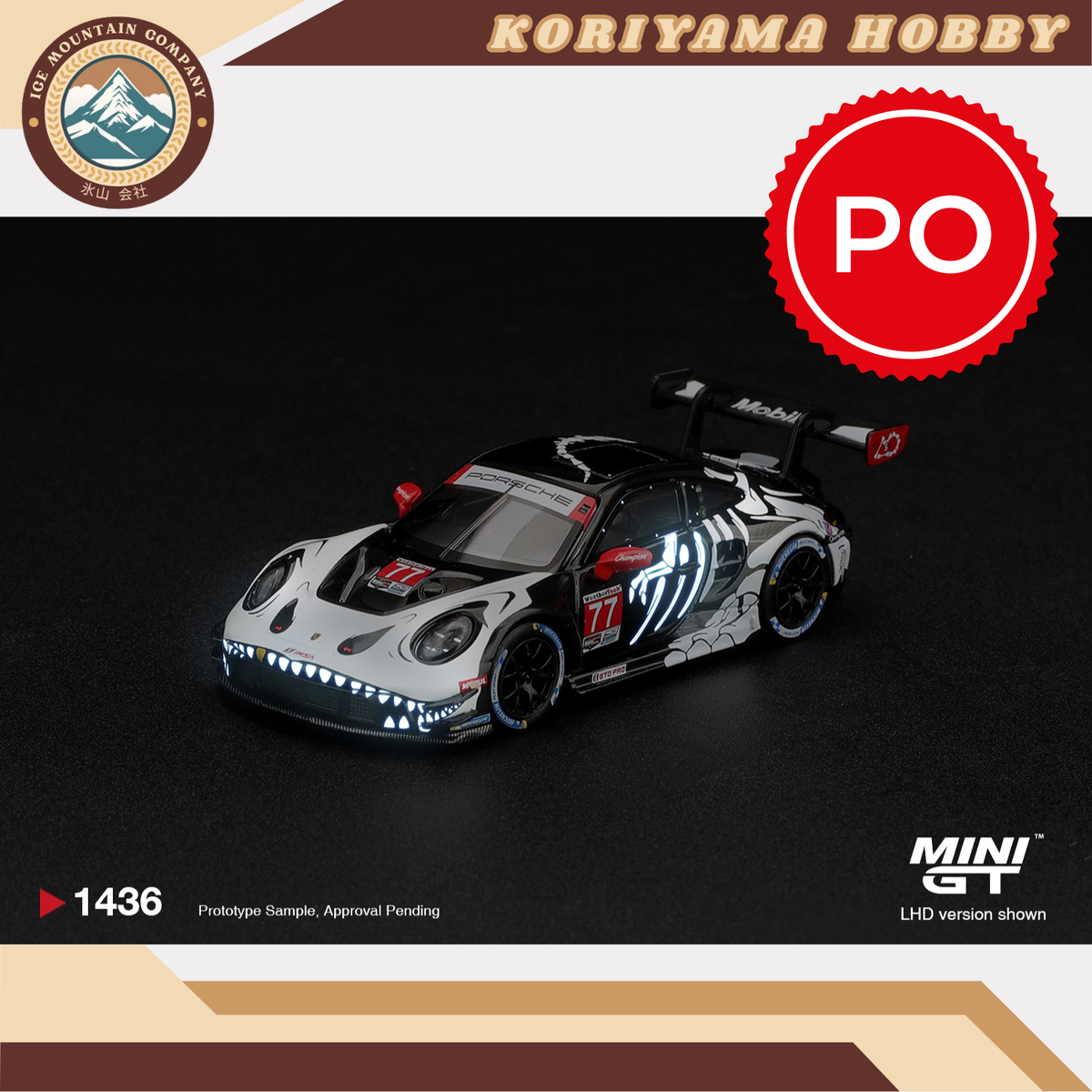 Mini GT 1436 Porsche 911 GT3 R (992) #77 AO Racing Skeleton Rexy 2026 IMSA Petit Le Mans MiniGT