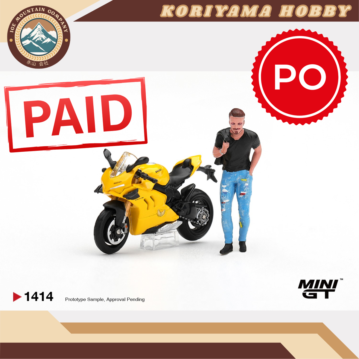 Mini GT 1414 Ducati Panigale V4 S Giallo w/ figure MiniGT