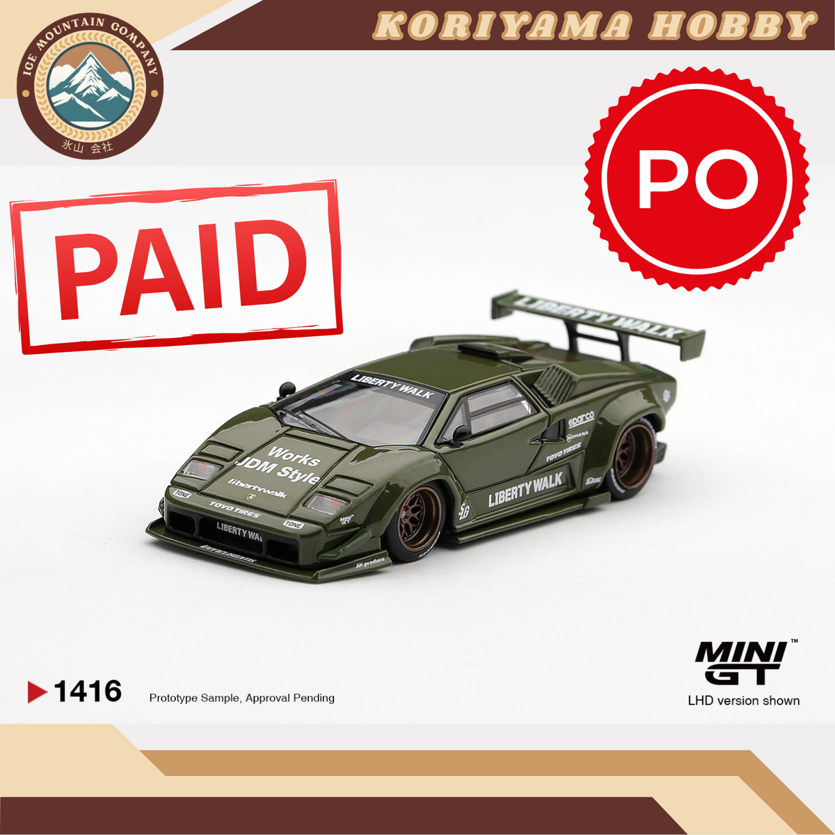 Mini GT 1416 Lamborghini Countach LB-WORKS Army Green MiniGT