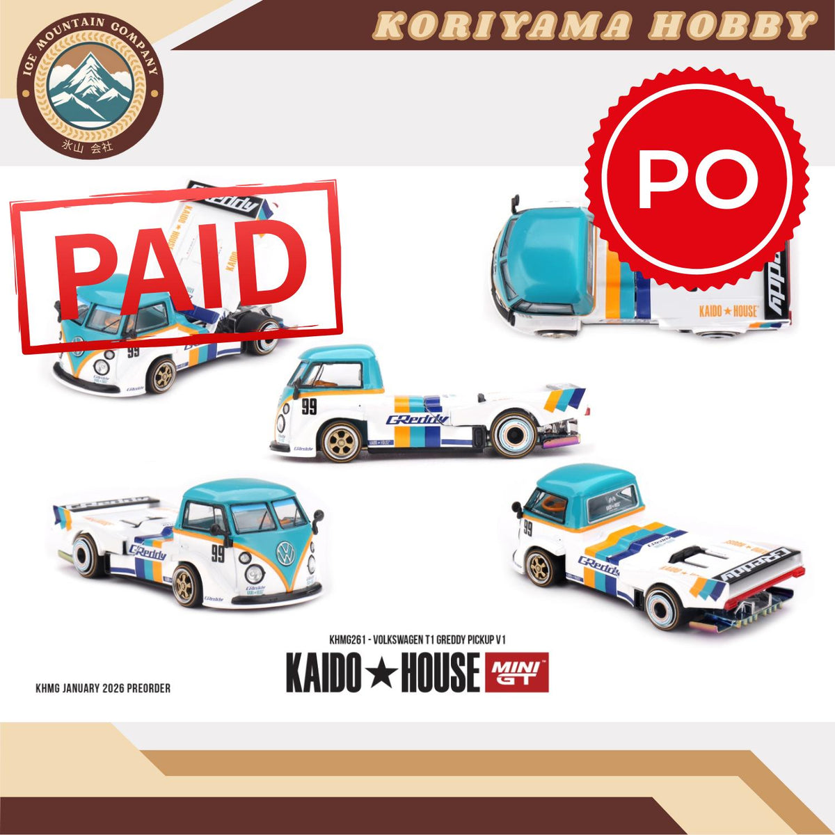 Mini GT Kaido House 261 Volkswagen T1 GReddy Pickup V1 MiniGT