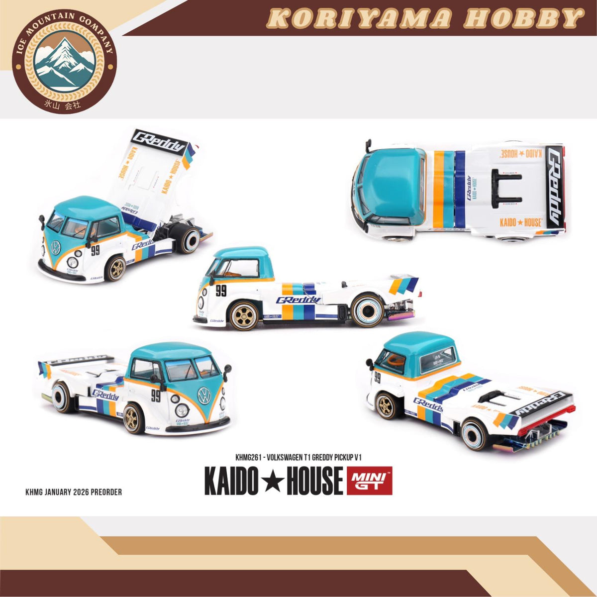 Mini GT Kaido House 261 Volkswagen T1 GReddy Pickup V1 MiniGT