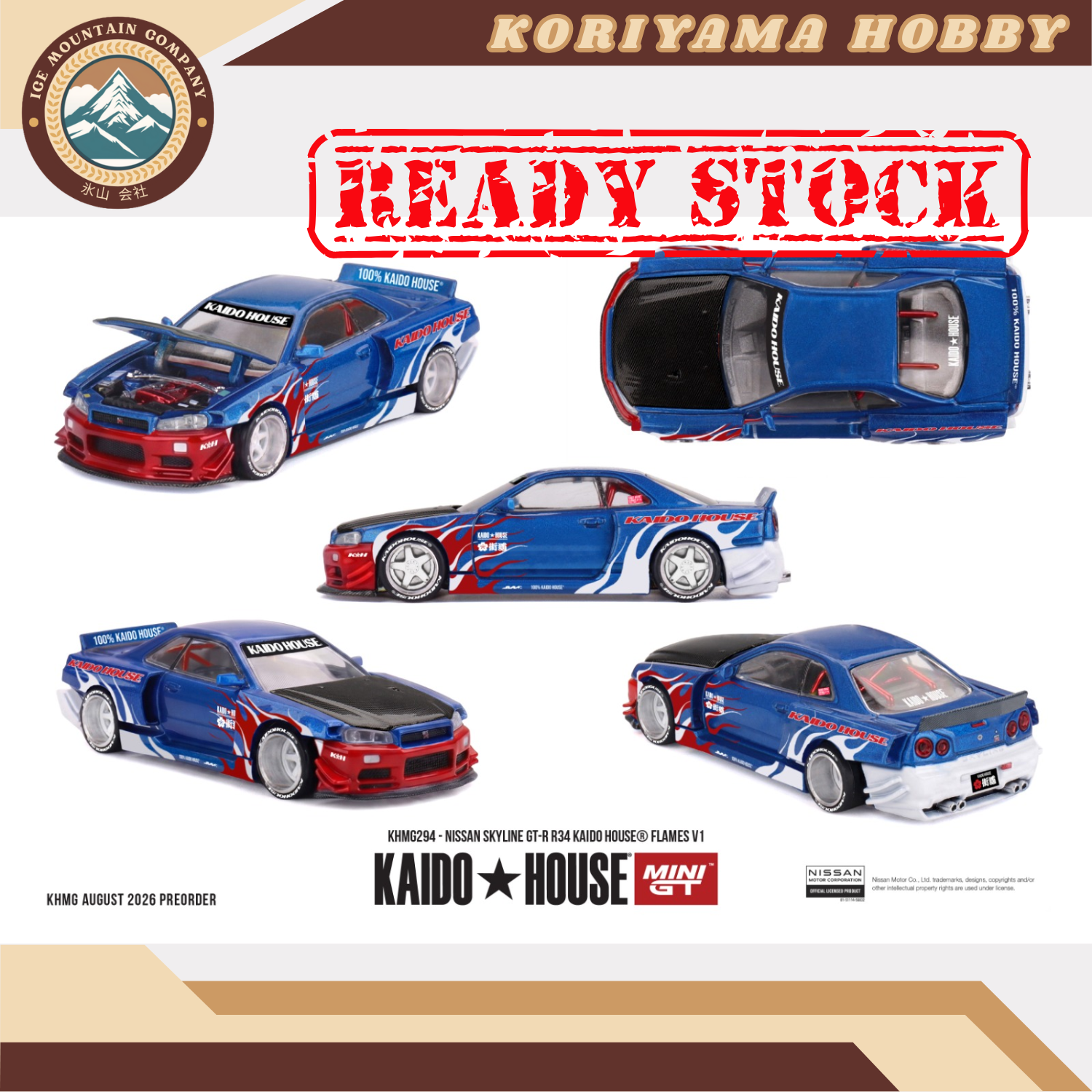 Mini GT Kaido House 294 Nissan Skyline GT-R R34 Kaido House Flames V1 MiniGT