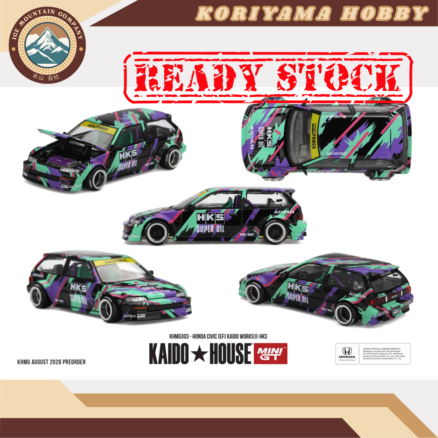 Mini GT Kaido House 303 Honda Civic (EF) Kaido Works HKS MiniGT