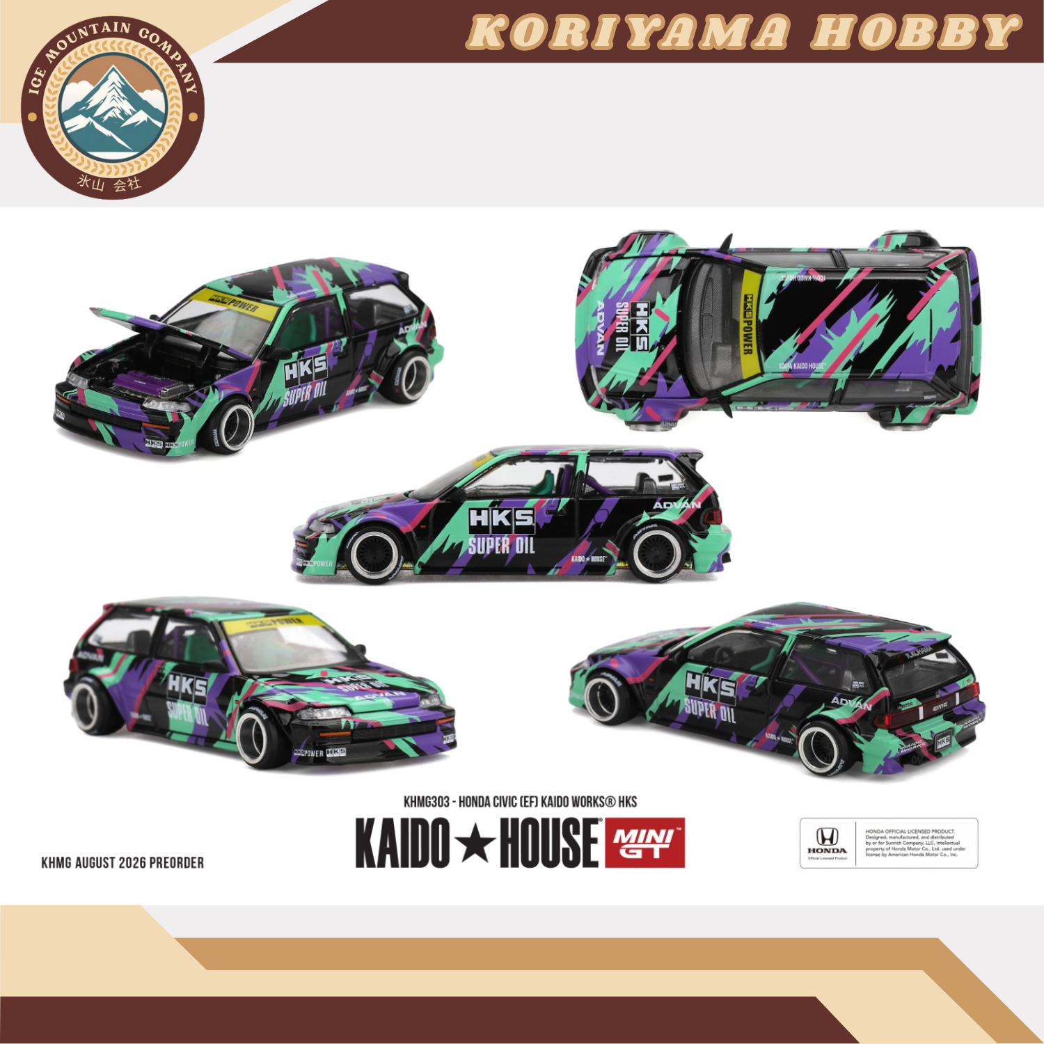Mini GT Kaido House 303 Honda Civic (EF) Kaido Works HKS MiniGT