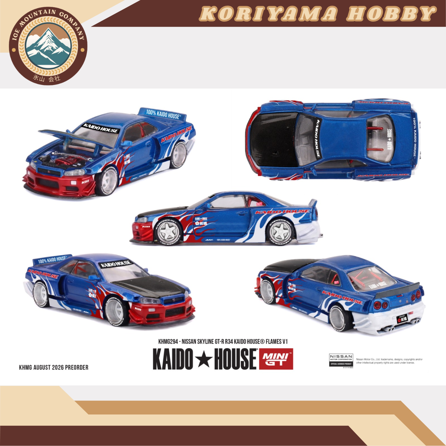 Mini GT Kaido House 294 Nissan Skyline GT-R R34 Kaido House Flames V1 MiniGT
