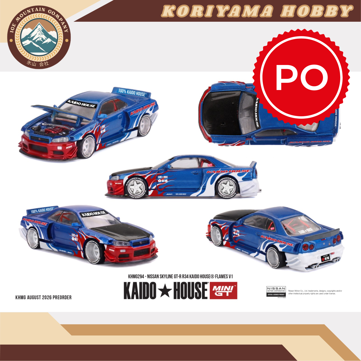 Mini GT Kaido House 294 Nissan Skyline GT-R R34 Kaido House Flames V1 MiniGT
