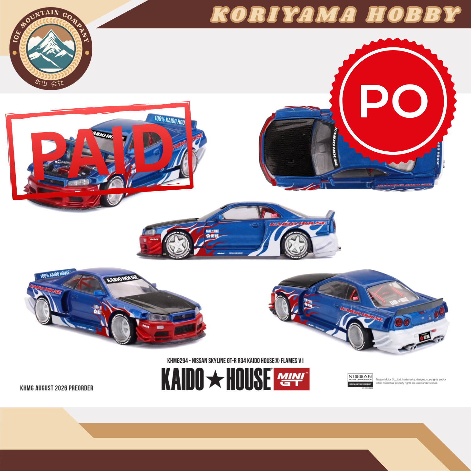 Mini GT Kaido House 294 Nissan Skyline GT-R R34 Kaido House Flames V1 MiniGT