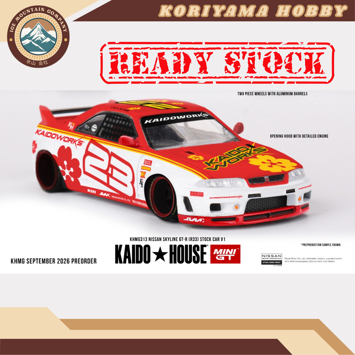 Mini GT Kaido House 313 Nissan Skyline GT-R (R33) Kaido Stock Car V1 MiniGT